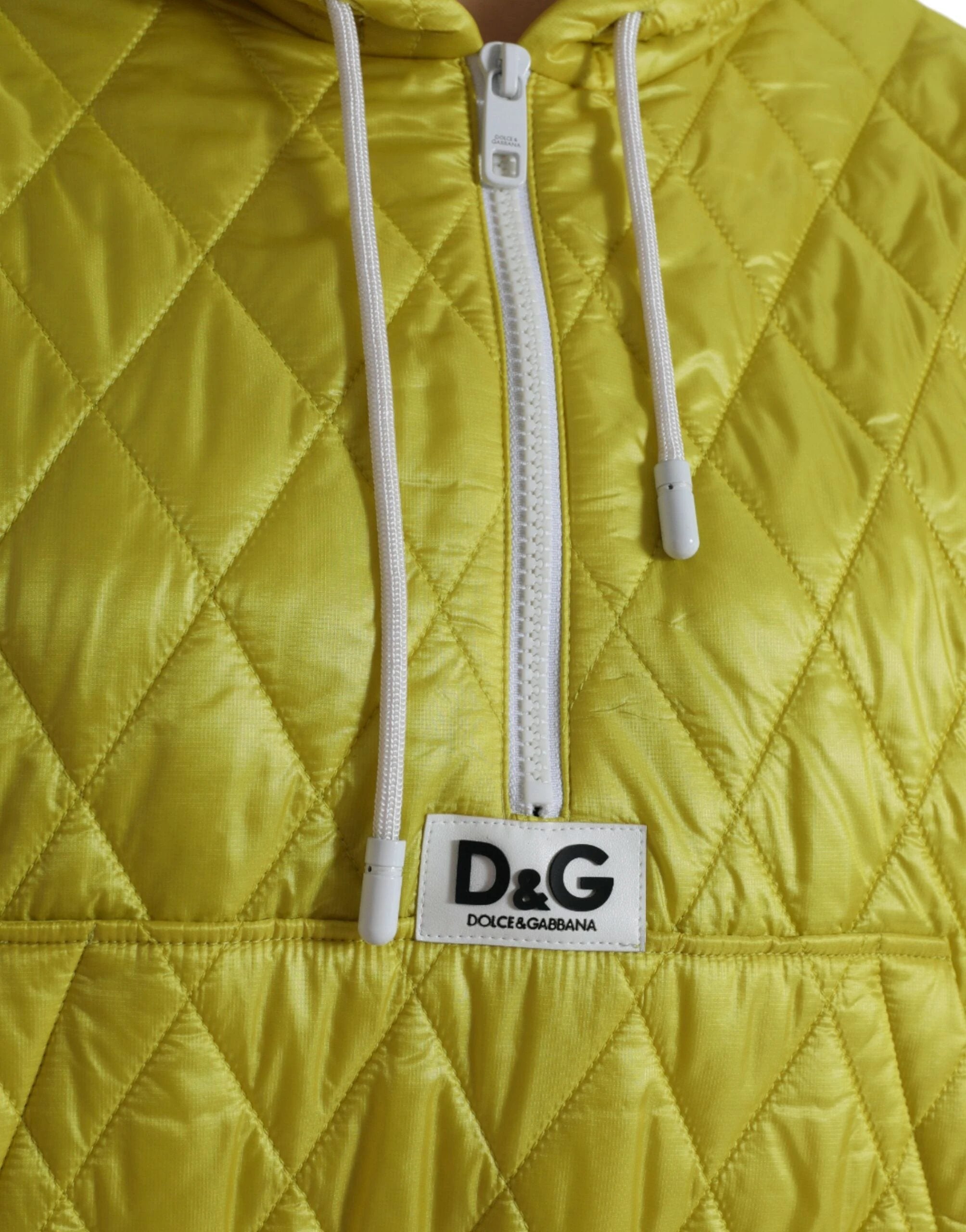 Dolce & Gabbana Yellow Nylon Quilted Hooded Pullover Jacket by Dolce & Gabbana