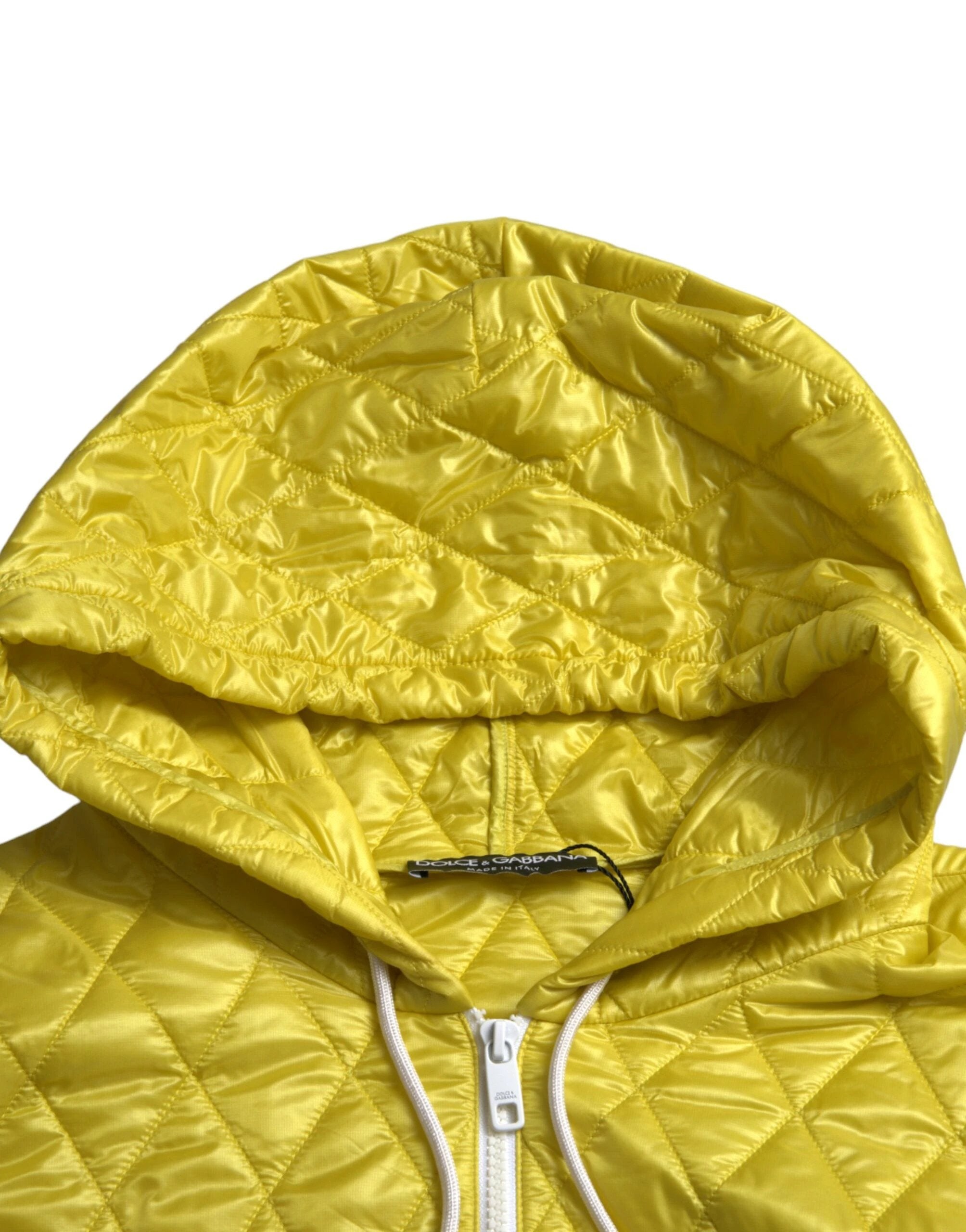 Dolce & Gabbana Yellow Nylon Quilted Hooded Pullover Jacket by Dolce & Gabbana