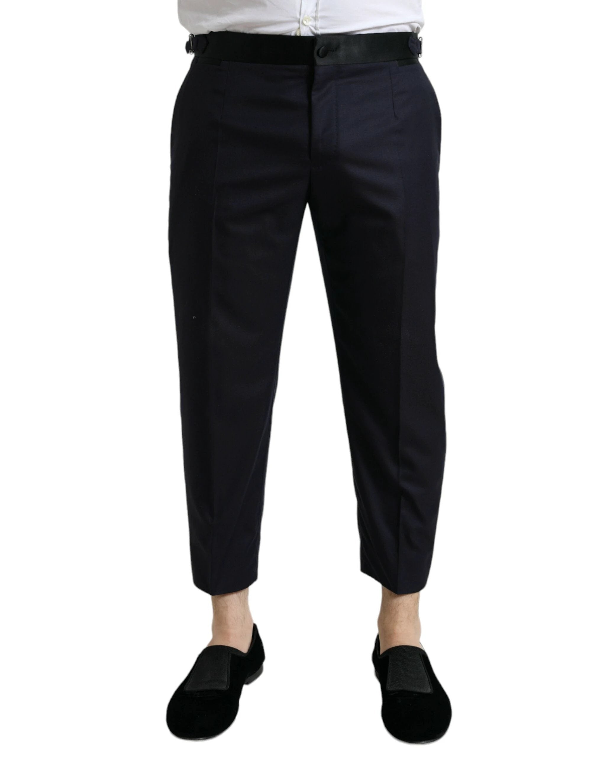 Dolce & Gabbana Blue Wool Cropped Tapered Pants by Dolce & Gabbana