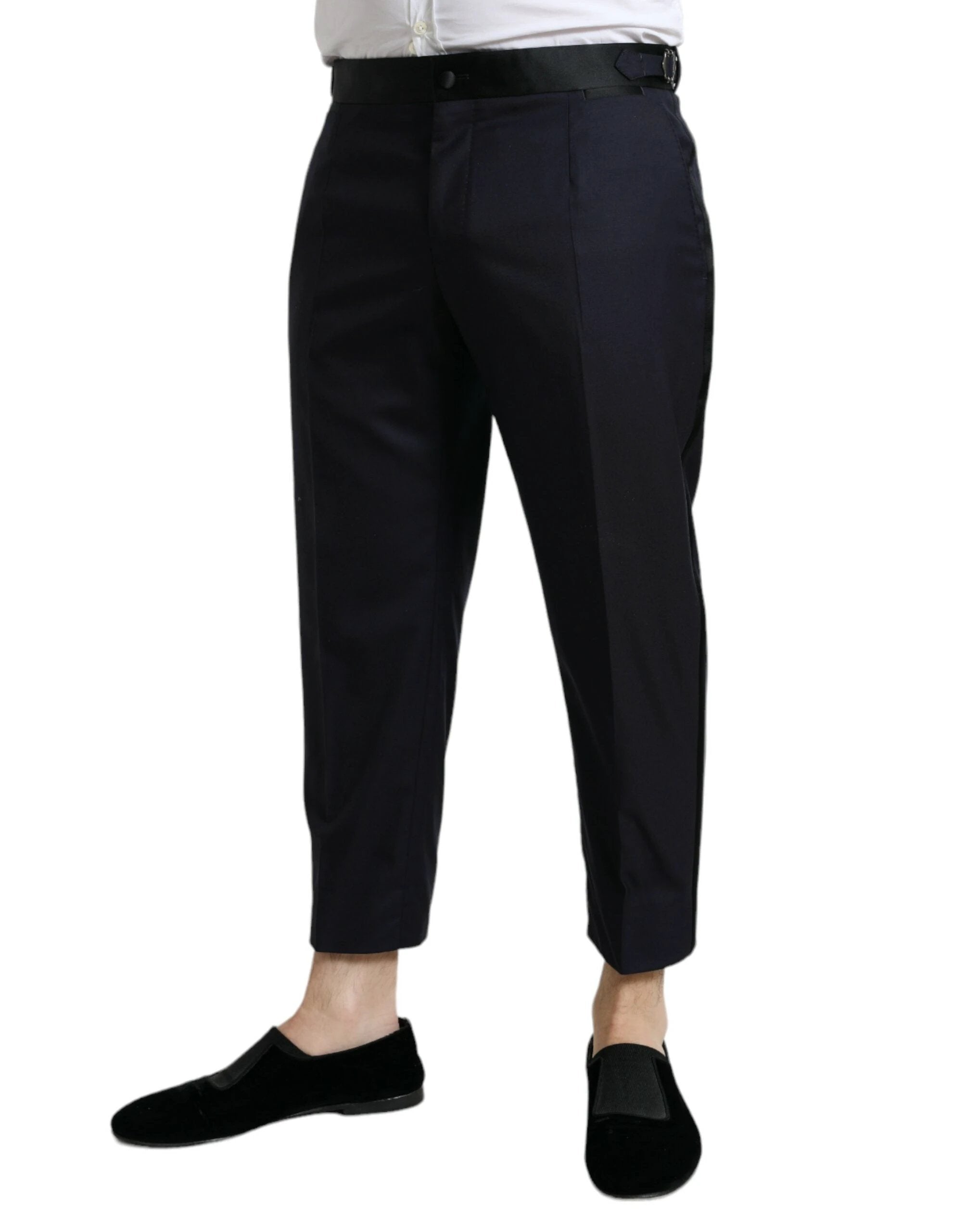 Dolce & Gabbana Blue Wool Cropped Tapered Pants by Dolce & Gabbana