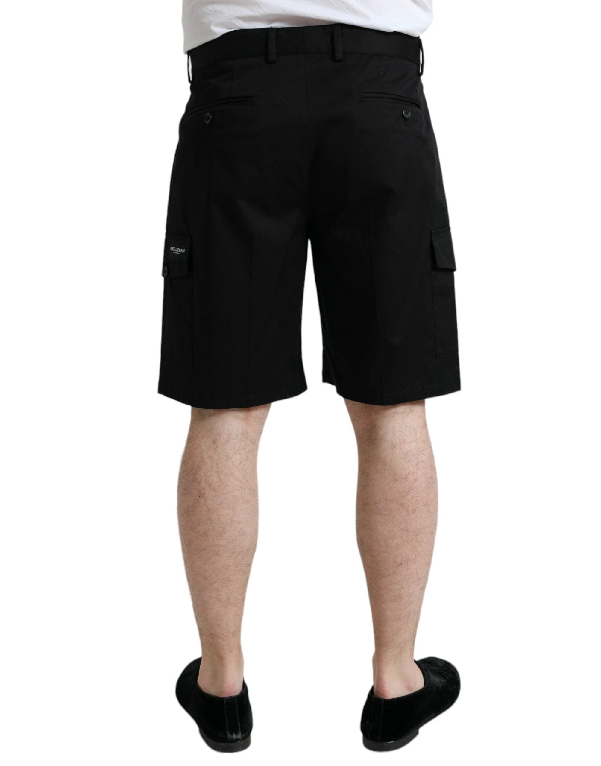 Dolce & Gabbana Black Cotton Stretch Cargo Bermuda Shorts by Dolce & Gabbana