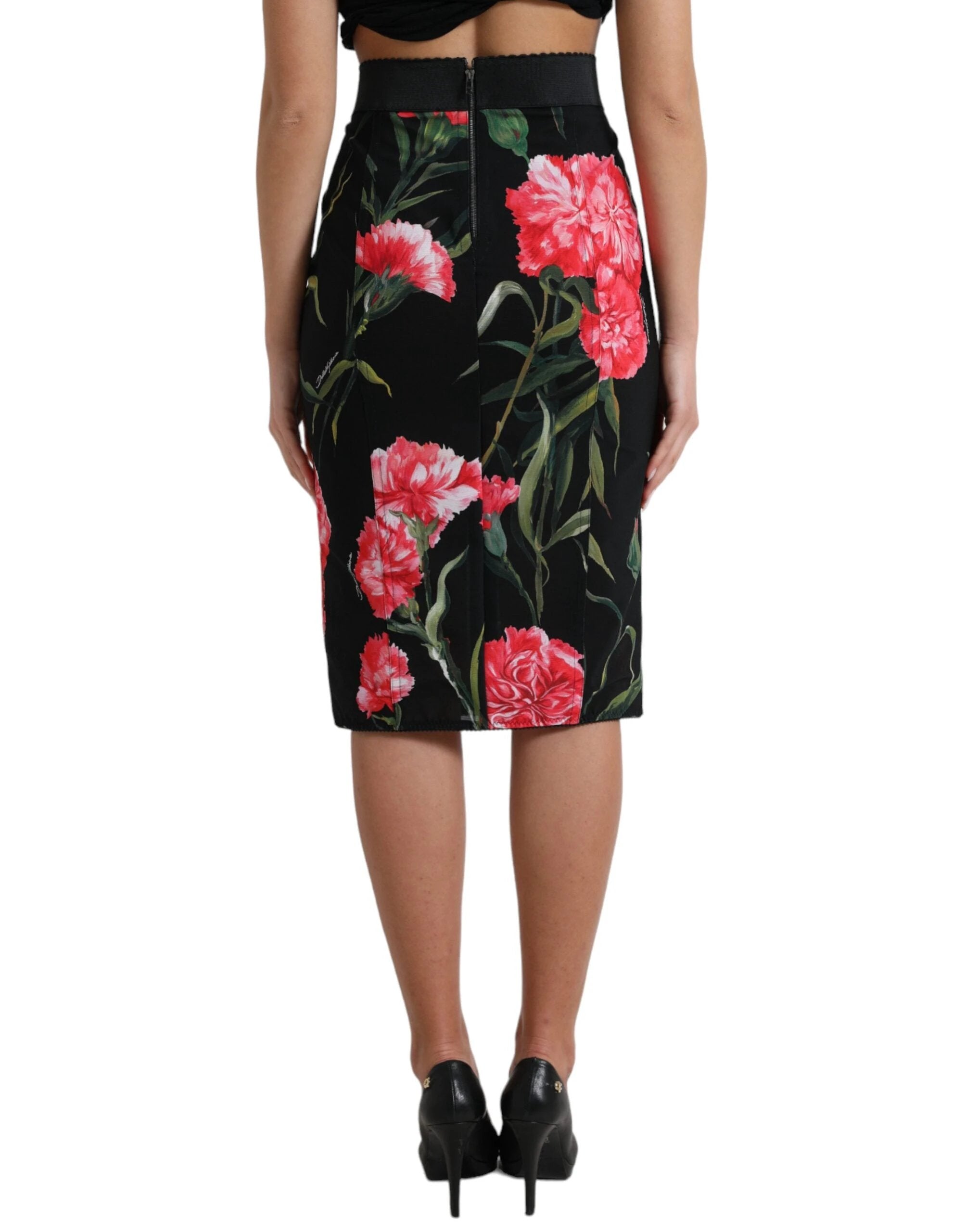 Dolce & Gabbana Black Carnation Pencil Cut Knee Length Skirt by Dolce & Gabbana