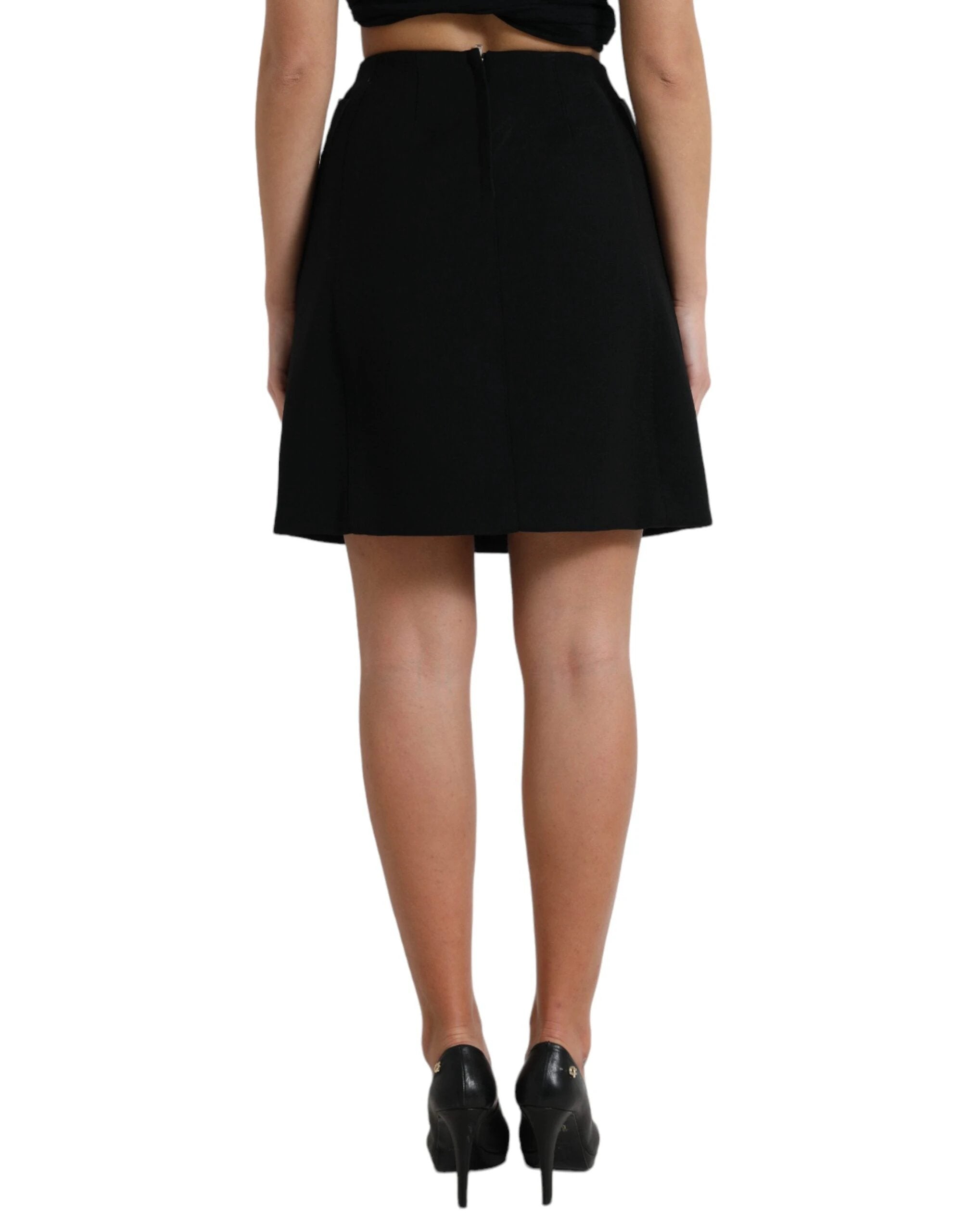 Dolce & Gabbana Black Wool Button High Waist Aline Mini Skirt by Dolce & Gabbana