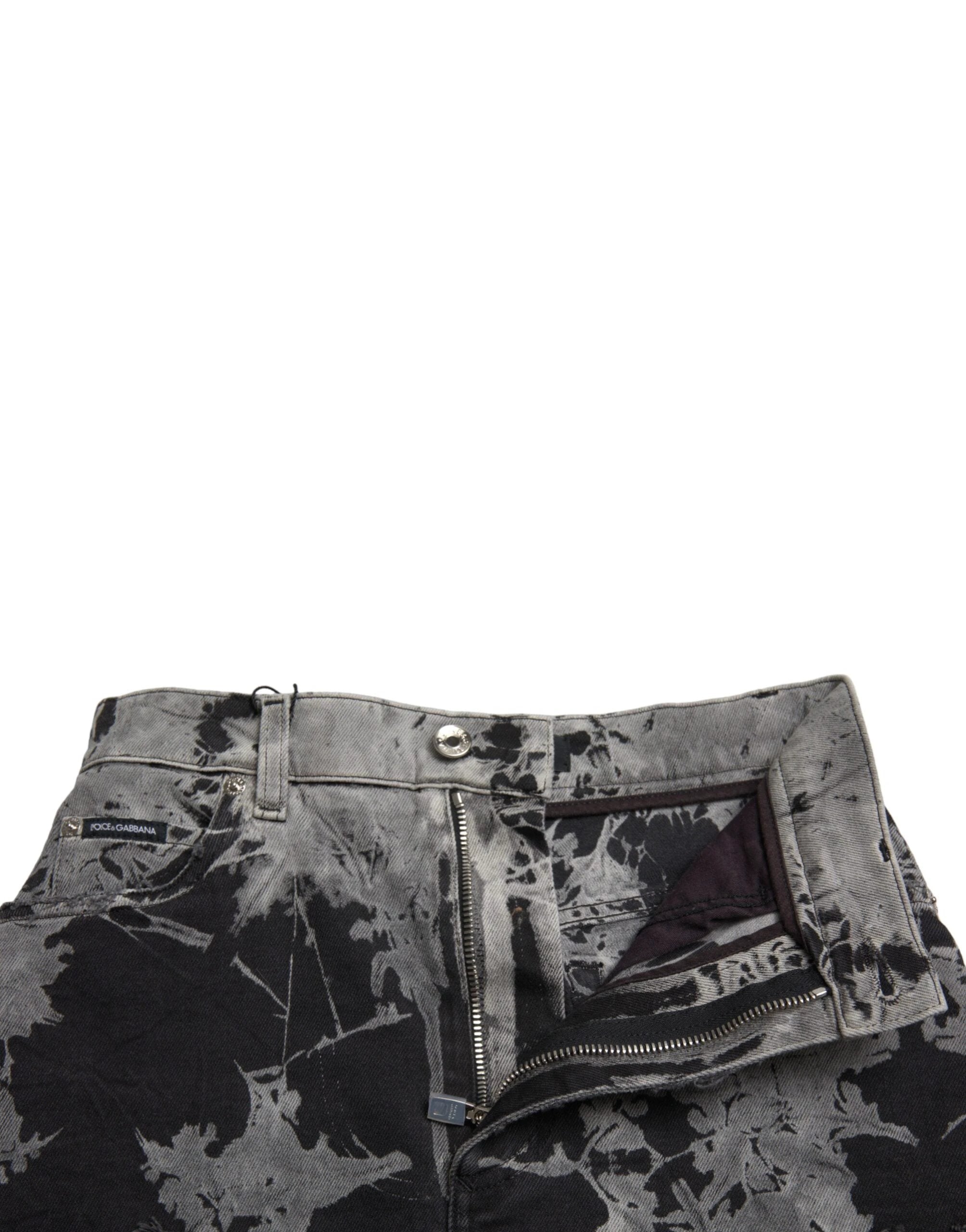 Dolce & Gabbana Black Gray Lace Cotton High Waist Denim Mini Skirt by Dolce & Gabbana