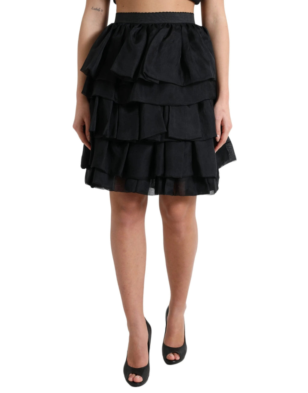 Dolce & Gabbana Black Tiered Aline High Waist Silk Mini Skirt by Dolce & Gabbana