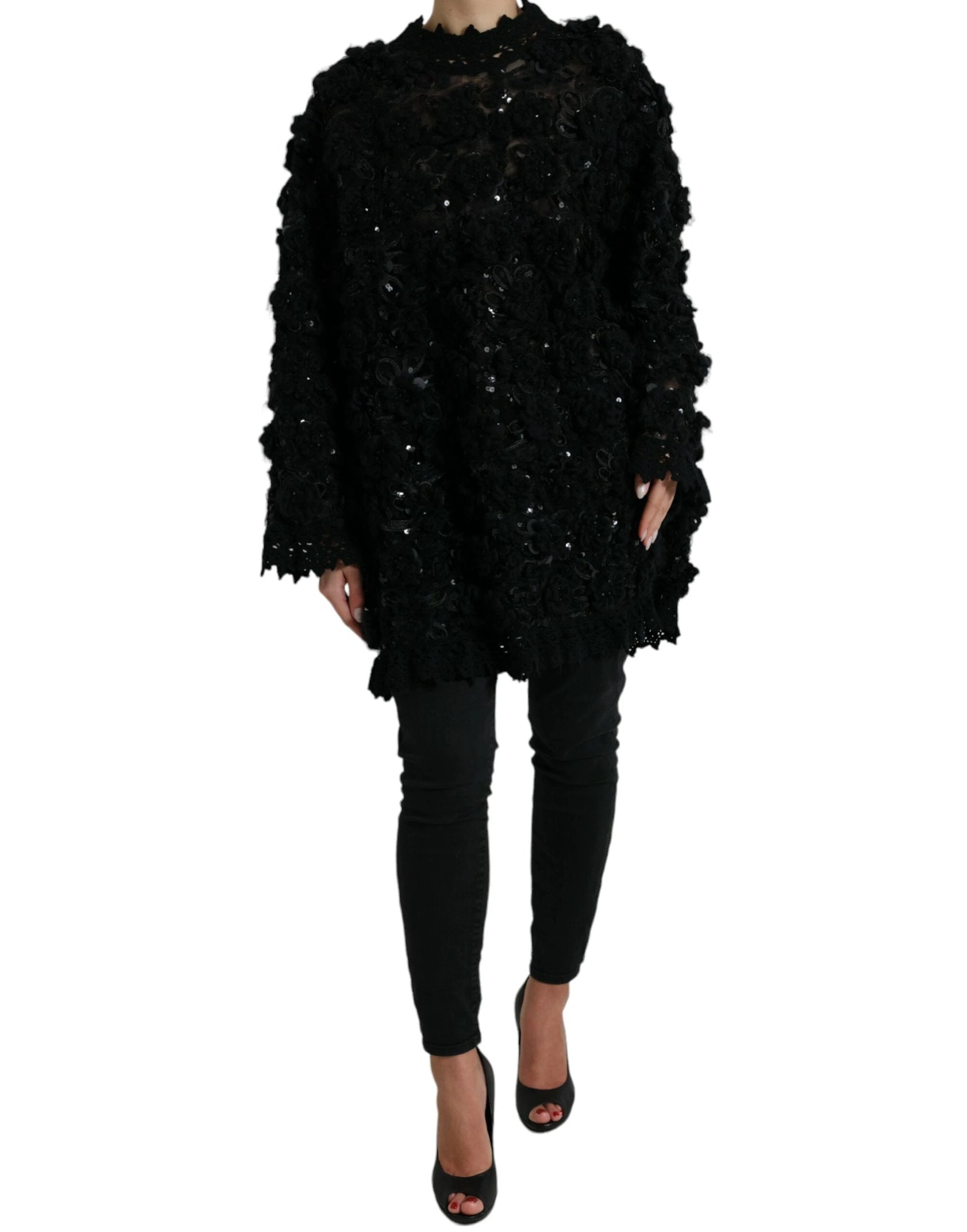 Dolce & Gabbana Black Sequined Embellished Pullover Sweater by Dolce & Gabbana