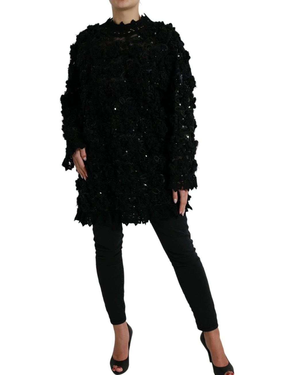 Dolce & Gabbana Black Sequined Embellished Pullover Sweater by Dolce & Gabbana