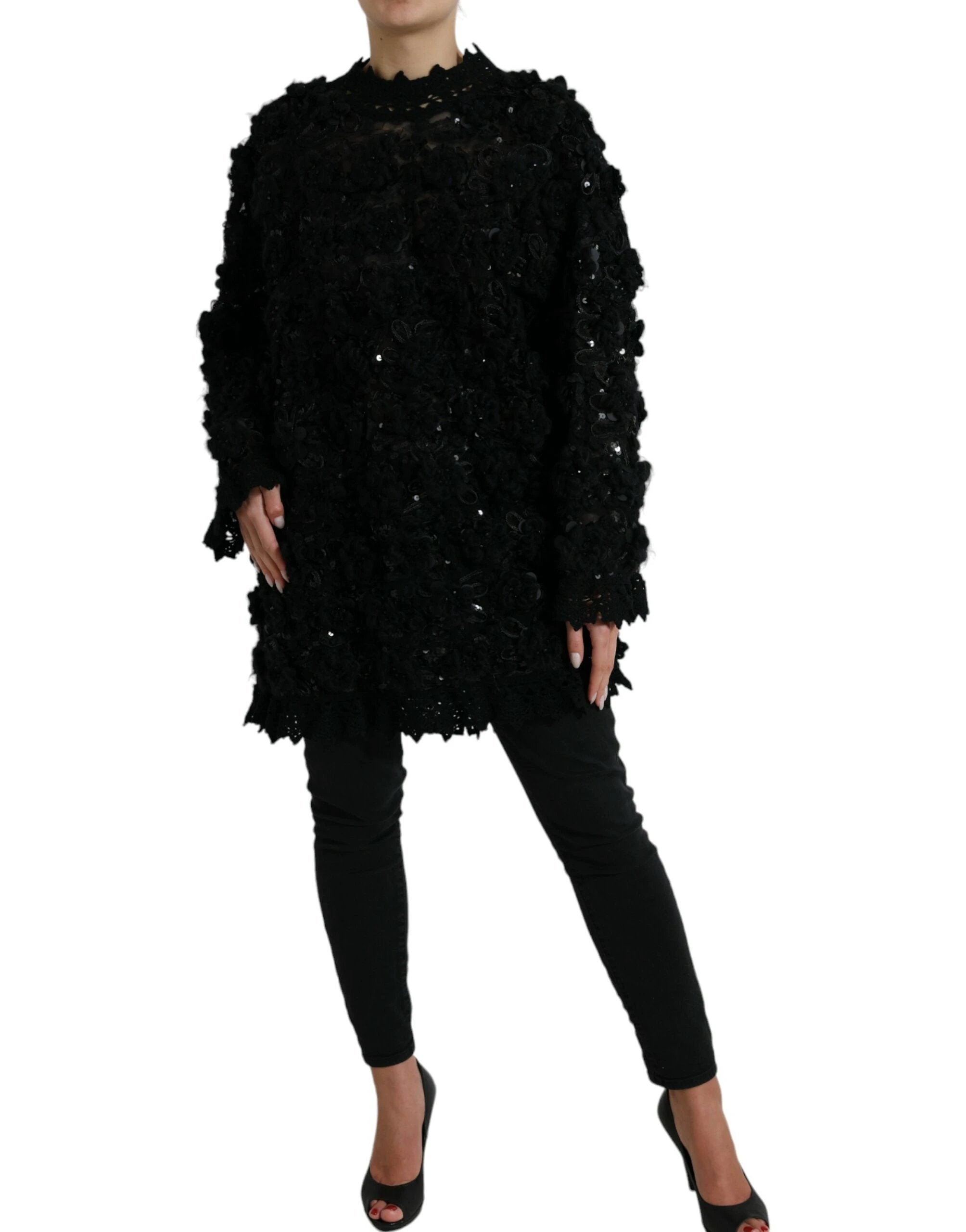 Dolce & Gabbana Black Sequined Embellished Pullover Sweater by Dolce & Gabbana