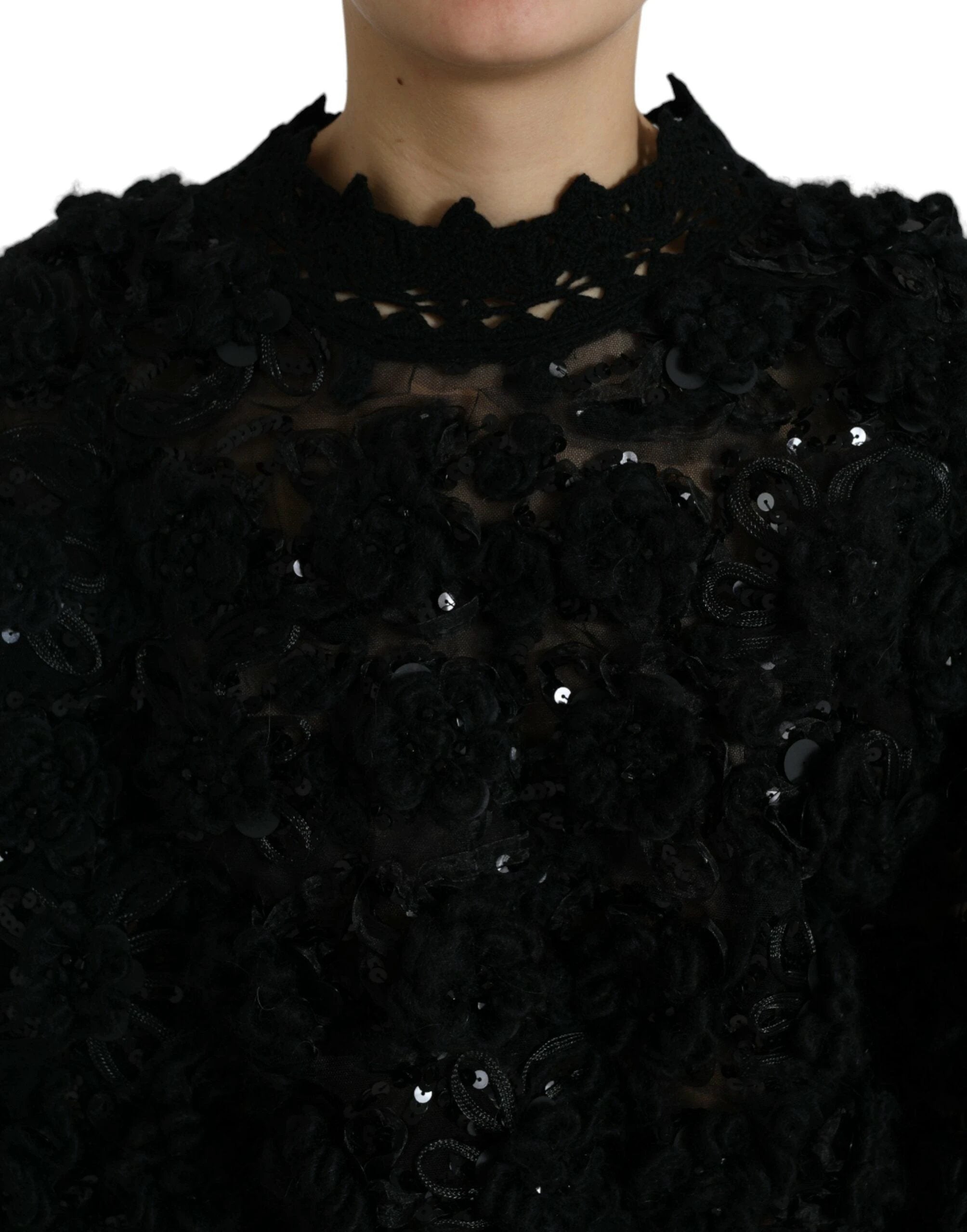 Dolce & Gabbana Black Sequined Embellished Pullover Sweater by Dolce & Gabbana