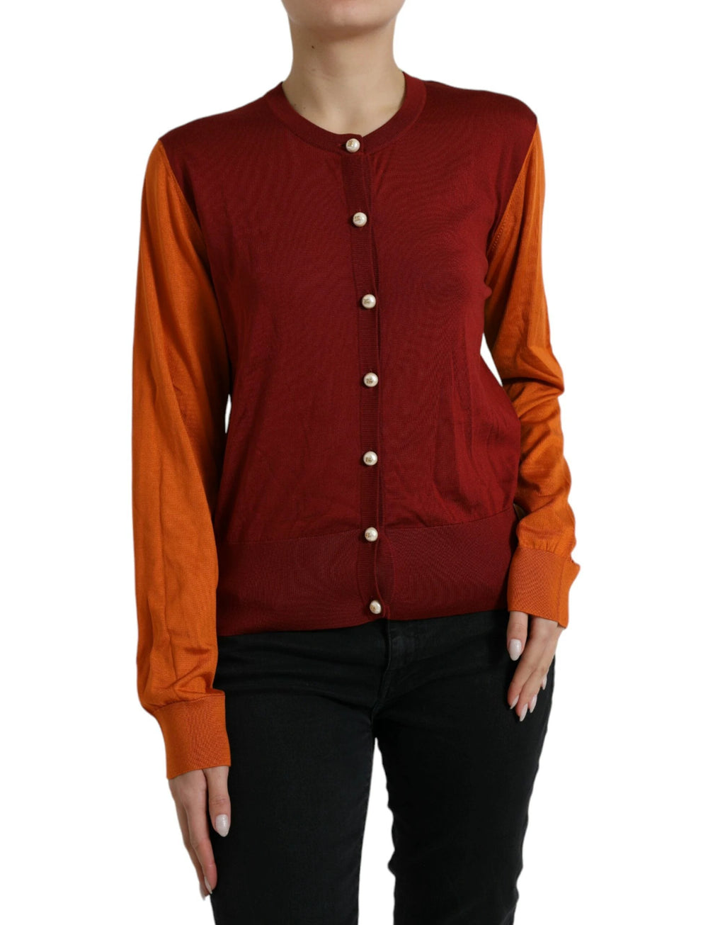 Dolce & Gabbana Multicolor Cardigan Color Block Silk Crewneck Sweater by Dolce & Gabbana
