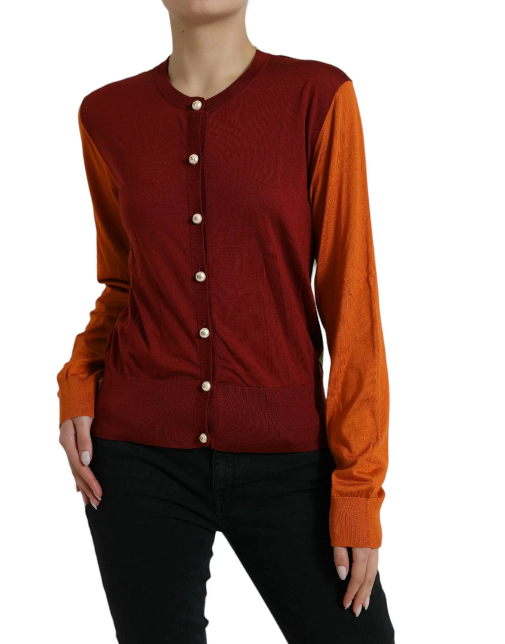Dolce & Gabbana Multicolor Cardigan Color Block Silk Crewneck Sweater by Dolce & Gabbana
