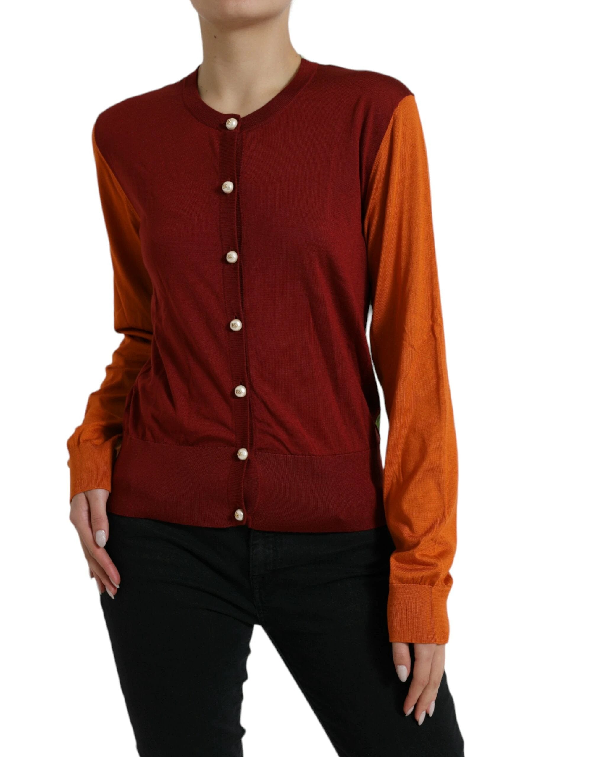 Dolce & Gabbana Multicolor Cardigan Color Block Silk Crewneck Sweater by Dolce & Gabbana