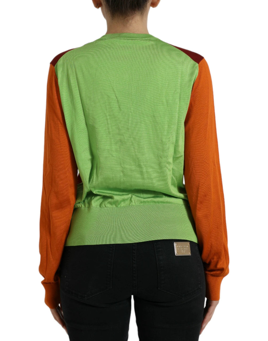 Dolce & Gabbana Multicolor Cardigan Color Block Silk Crewneck Sweater by Dolce & Gabbana
