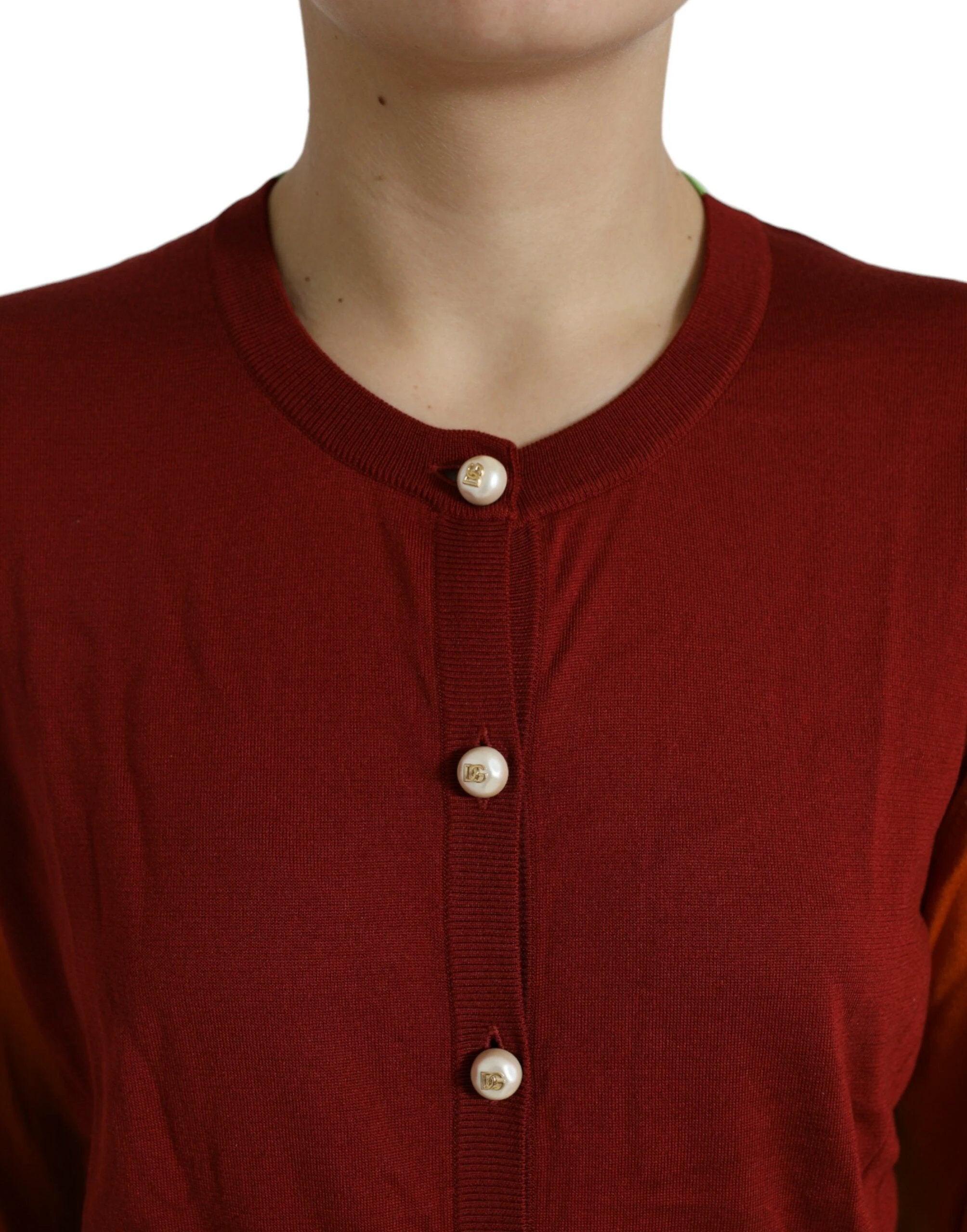 Dolce & Gabbana Multicolor Cardigan Color Block Silk Crewneck Sweater by Dolce & Gabbana