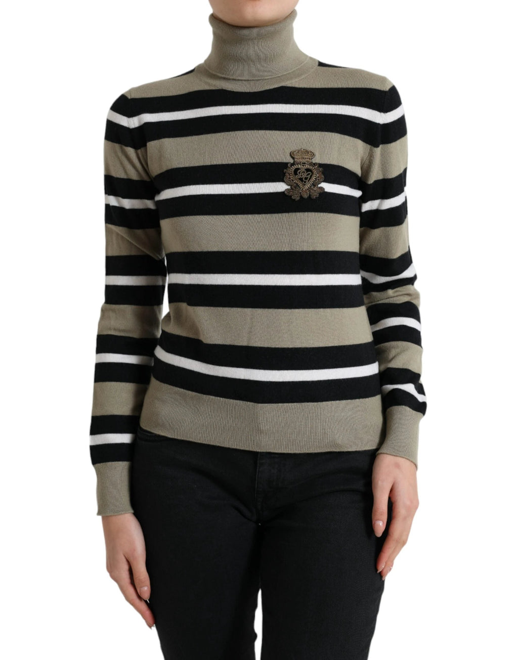 Dolce & Gabbana Multicolor Stripes Logo Turtle Neck Pullover Sweater by Dolce & Gabbana