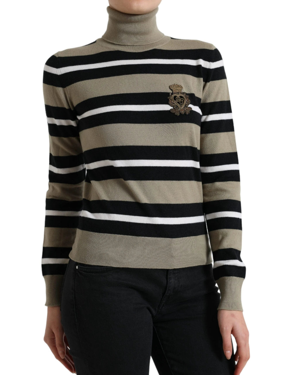 Dolce & Gabbana Multicolor Stripes Logo Turtle Neck Pullover Sweater by Dolce & Gabbana