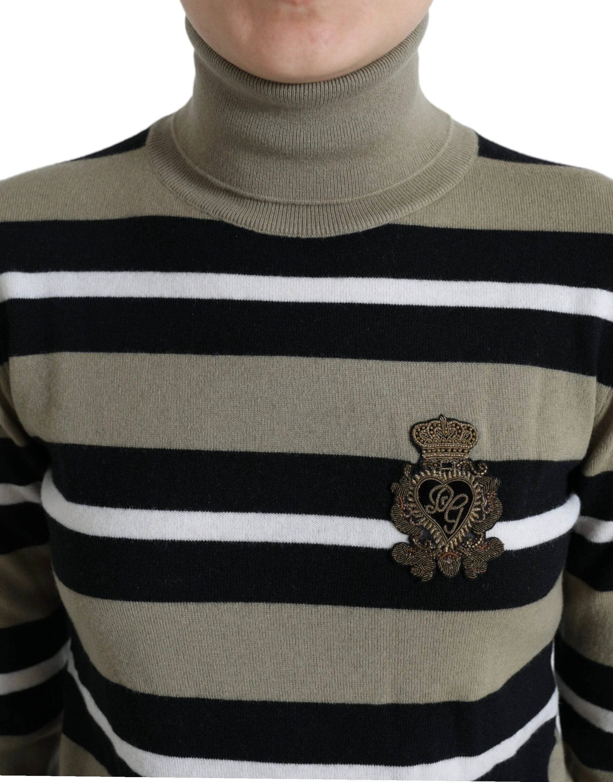 Dolce & Gabbana Multicolor Stripes Logo Turtle Neck Pullover Sweater by Dolce & Gabbana