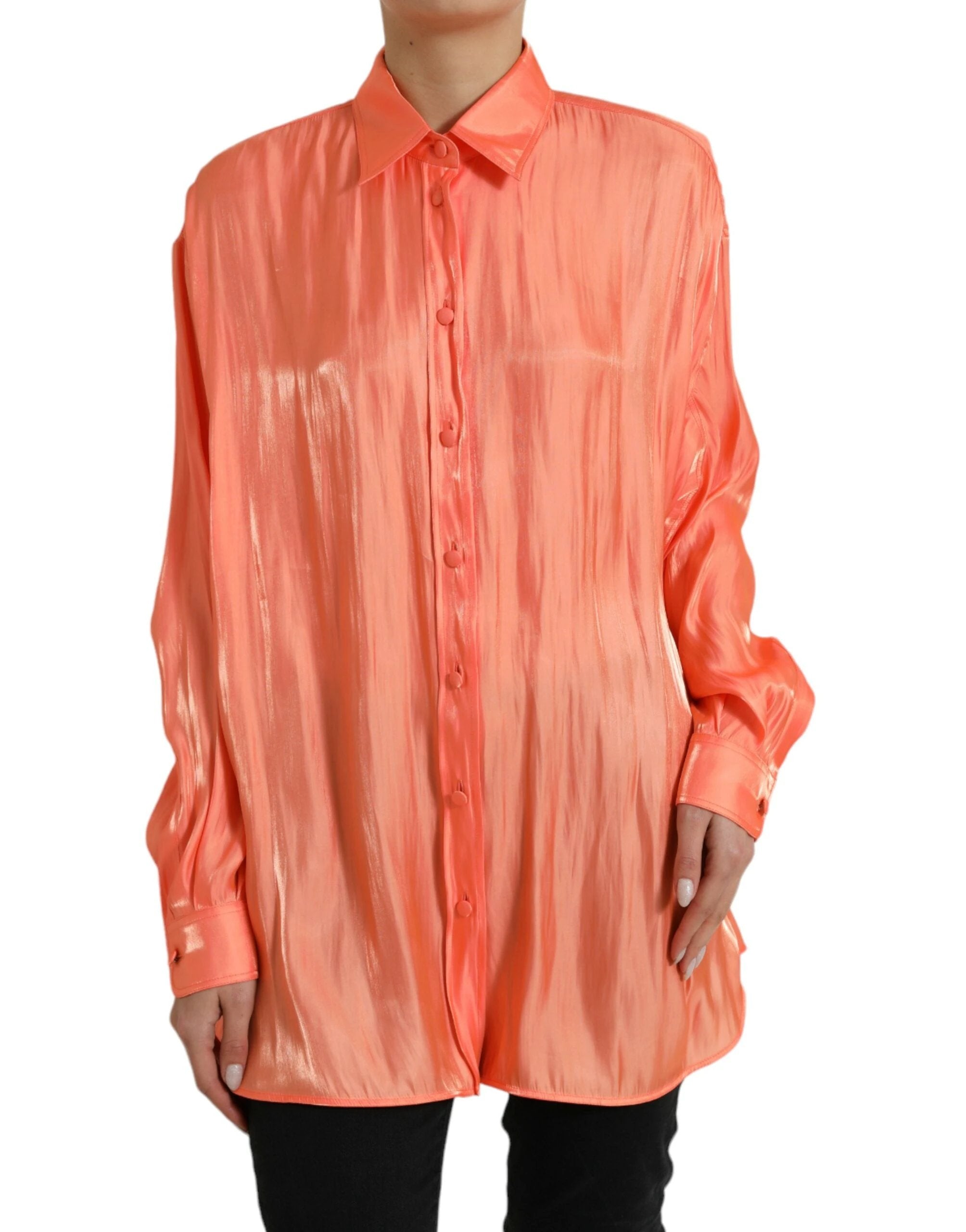 Dolce & Gabbana Peach Long Sleeve Button Down Blouse Top by Dolce & Gabbana