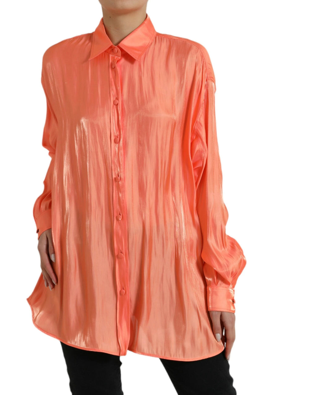 Dolce & Gabbana Peach Long Sleeve Button Down Blouse Top by Dolce & Gabbana