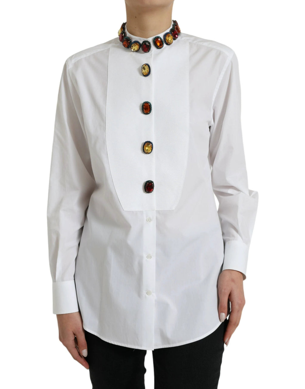 Dolce & Gabbana White Cotton Crystals Embellished Shirt Top by Dolce & Gabbana