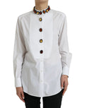 Dolce & Gabbana White Cotton Crystals Embellished Shirt Top by Dolce & Gabbana