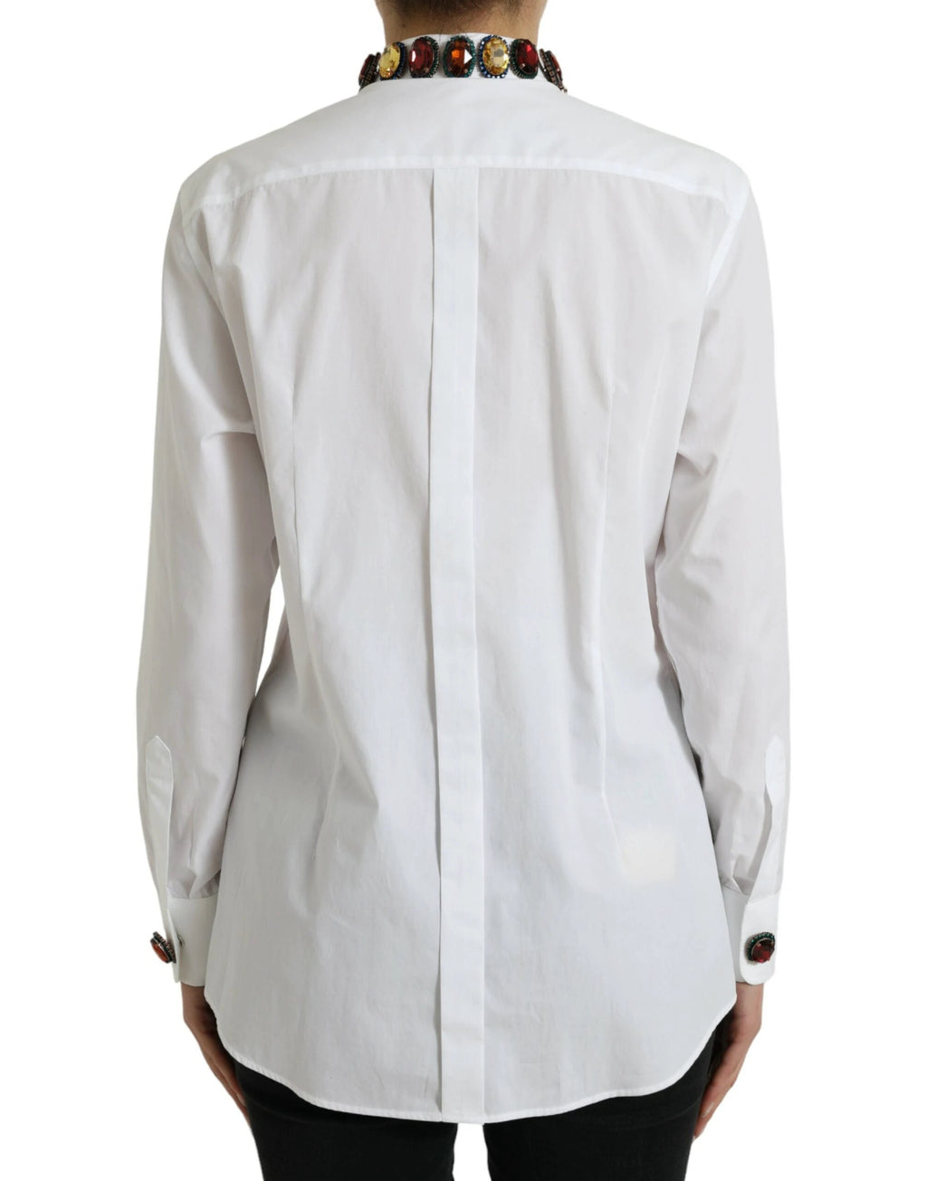 Dolce & Gabbana White Cotton Crystals Embellished Shirt Top by Dolce & Gabbana