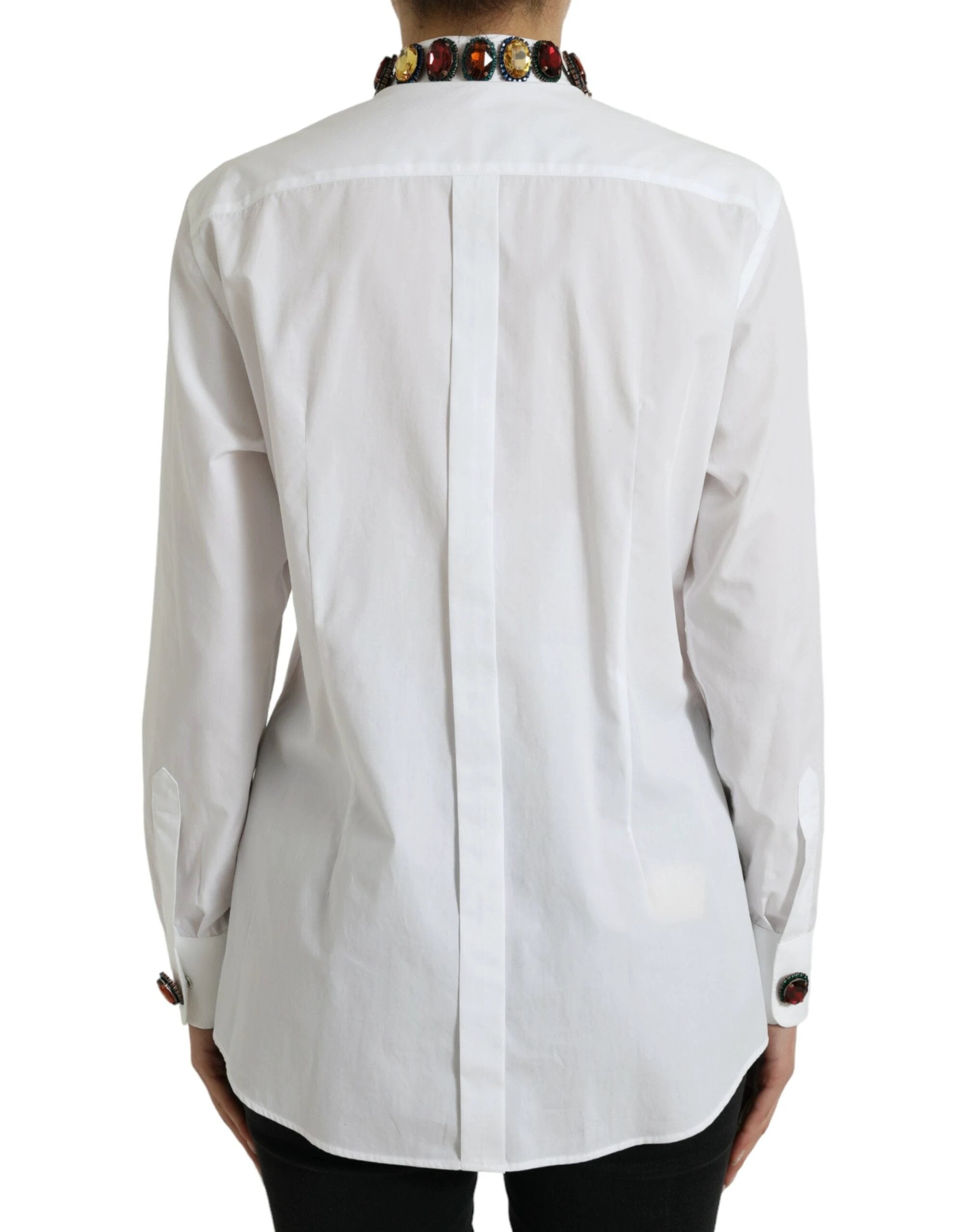 Dolce & Gabbana White Cotton Crystals Embellished Shirt Top by Dolce & Gabbana