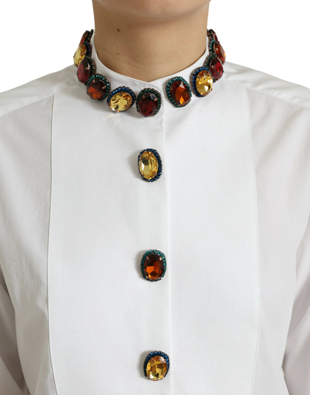 Dolce & Gabbana White Cotton Crystals Embellished Shirt Top by Dolce & Gabbana