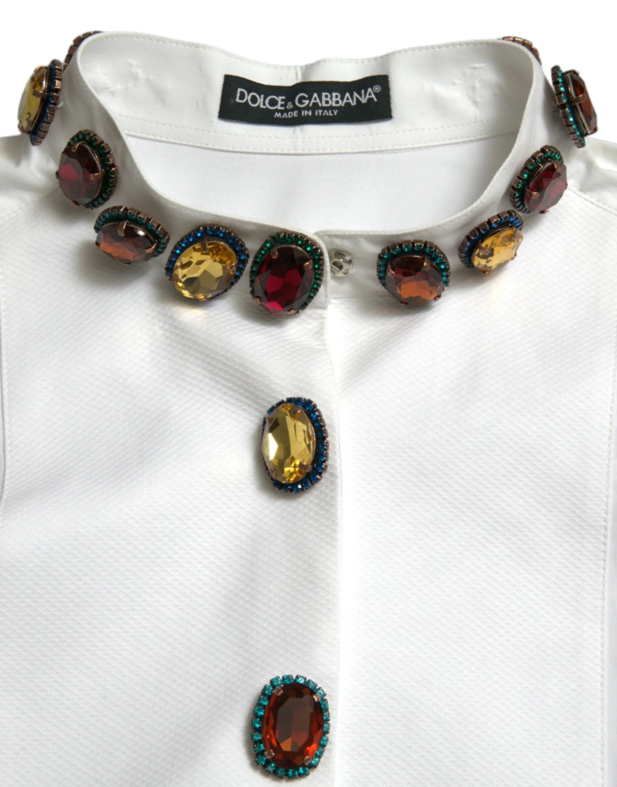 Dolce & Gabbana White Cotton Crystals Embellished Shirt Top by Dolce & Gabbana