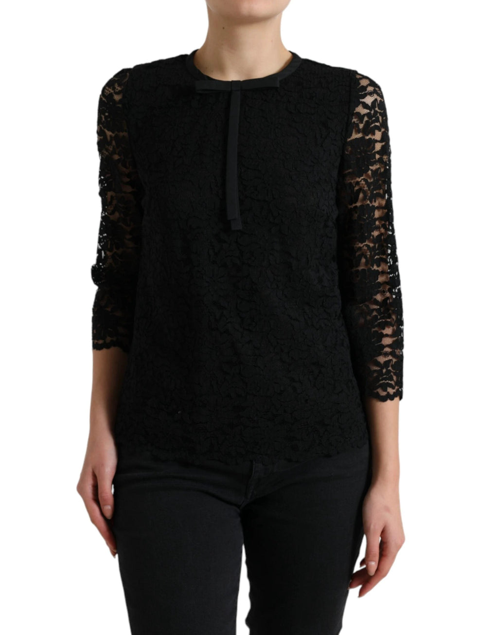 Dolce & Gabbana Black STAFF Blouse Floral Lace Nylon Top by Dolce & Gabbana