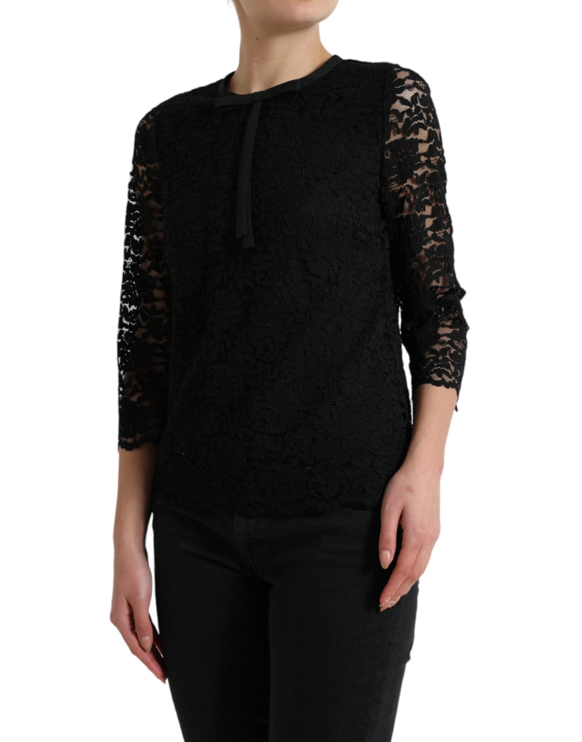 Dolce & Gabbana Black STAFF Blouse Floral Lace Nylon Top by Dolce & Gabbana