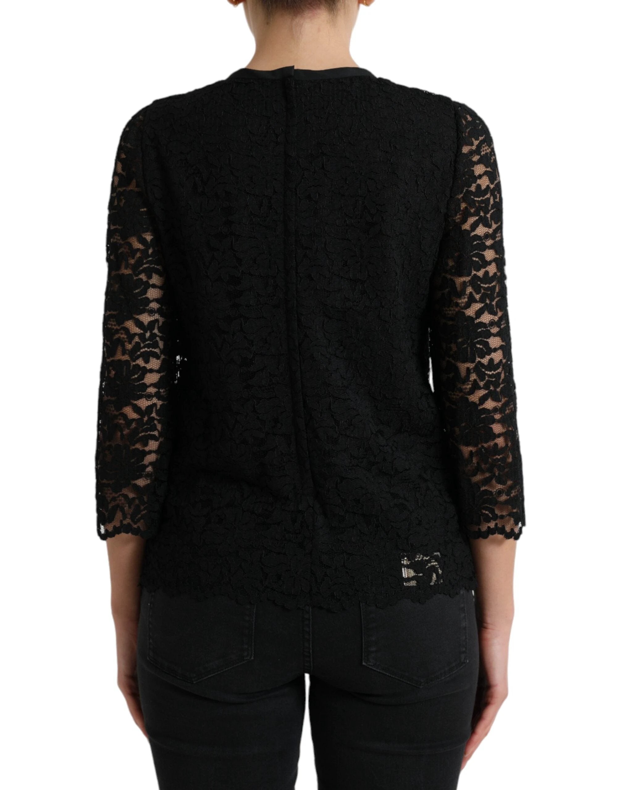 Dolce & Gabbana Black STAFF Blouse Floral Lace Nylon Top by Dolce & Gabbana