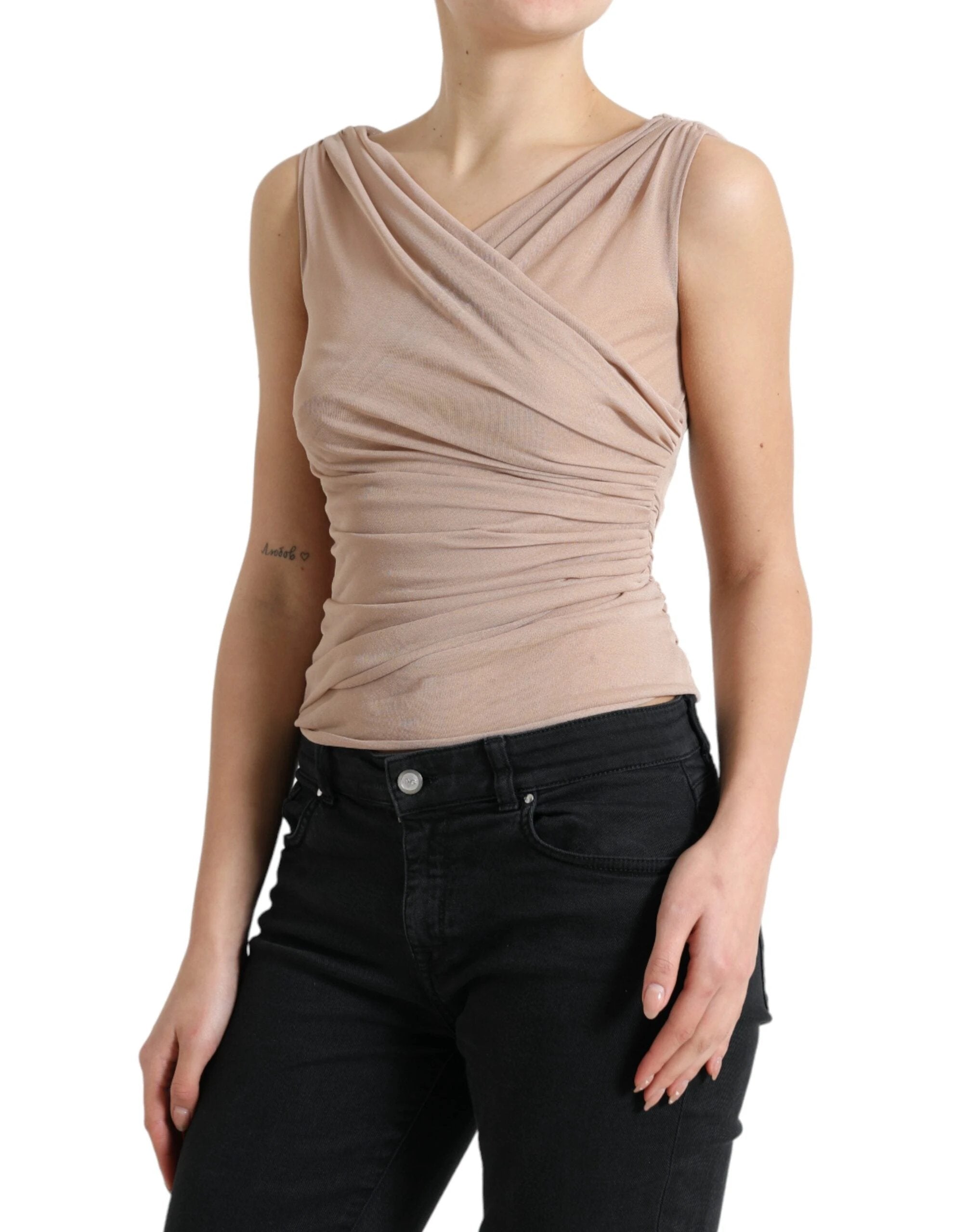 Dolce & Gabbana Beige Viscose V-neck Sleeveless Tank Top by Dolce & Gabbana