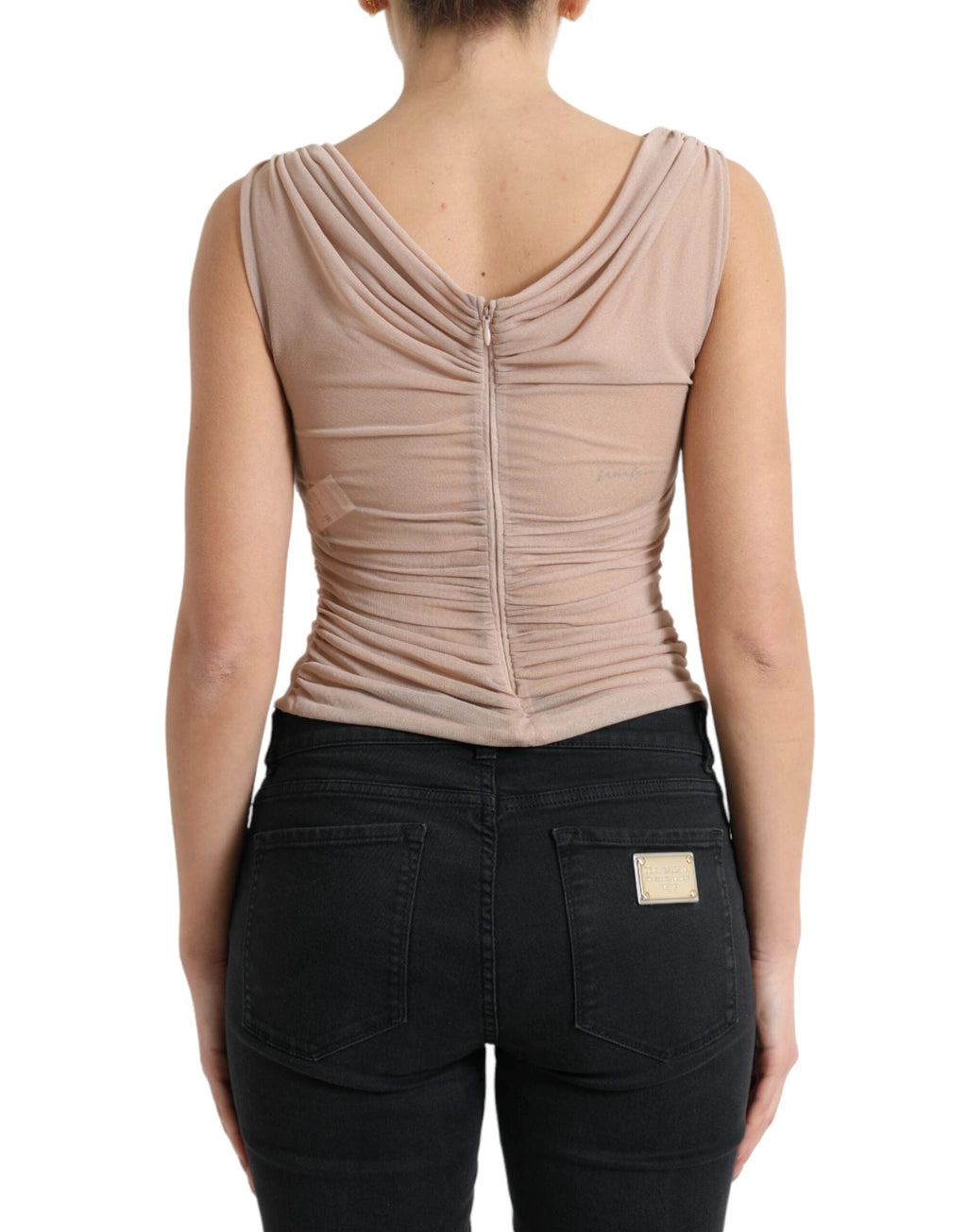 Dolce & Gabbana Beige Viscose V-neck Sleeveless Tank Top by Dolce & Gabbana
