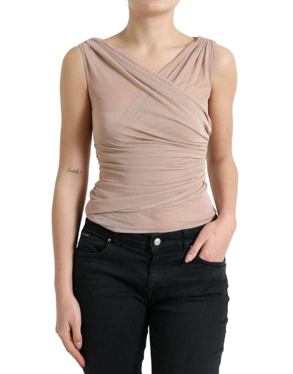 Dolce & Gabbana Beige Viscose V-neck Sleeveless Tank Top by Dolce & Gabbana