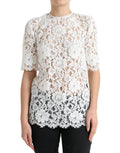 Dolce & Gabbana White Floral Lace Cotton Round Neck Blouse Top by Dolce & Gabbana