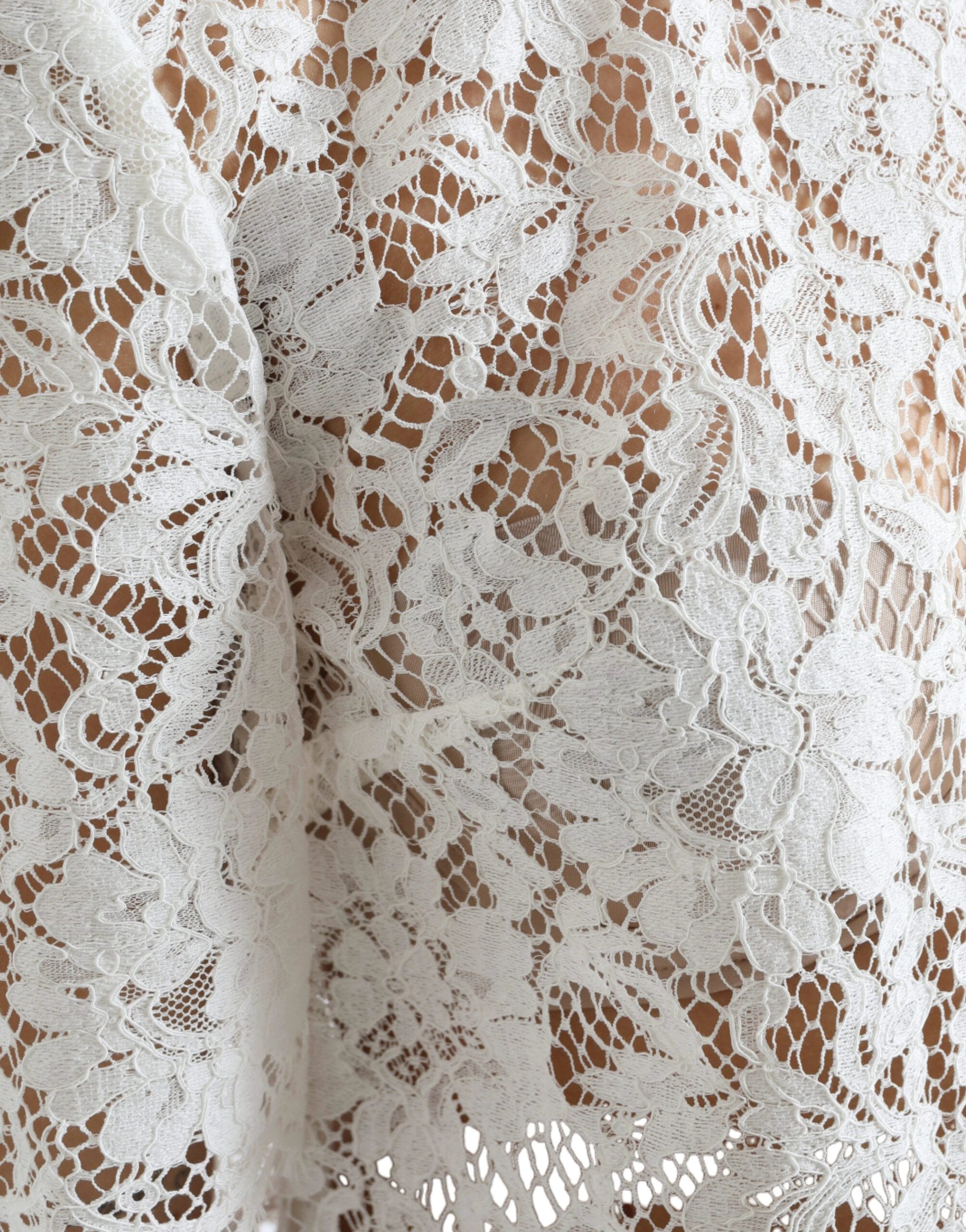 Dolce & Gabbana White Floral Lace Cotton Round Neck Blouse Top by Dolce & Gabbana