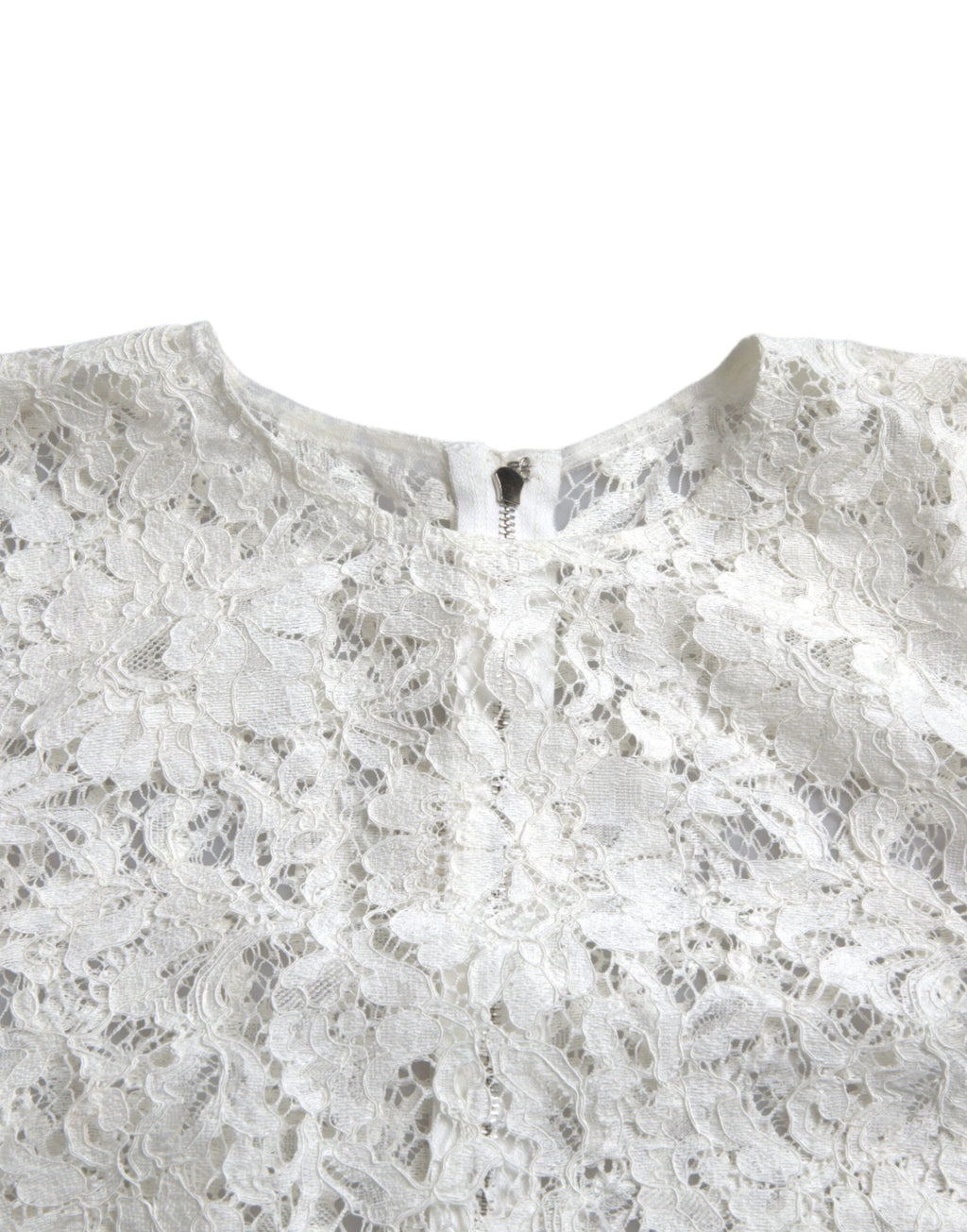 Dolce & Gabbana White Floral Lace Cotton Round Neck Blouse Top by Dolce & Gabbana