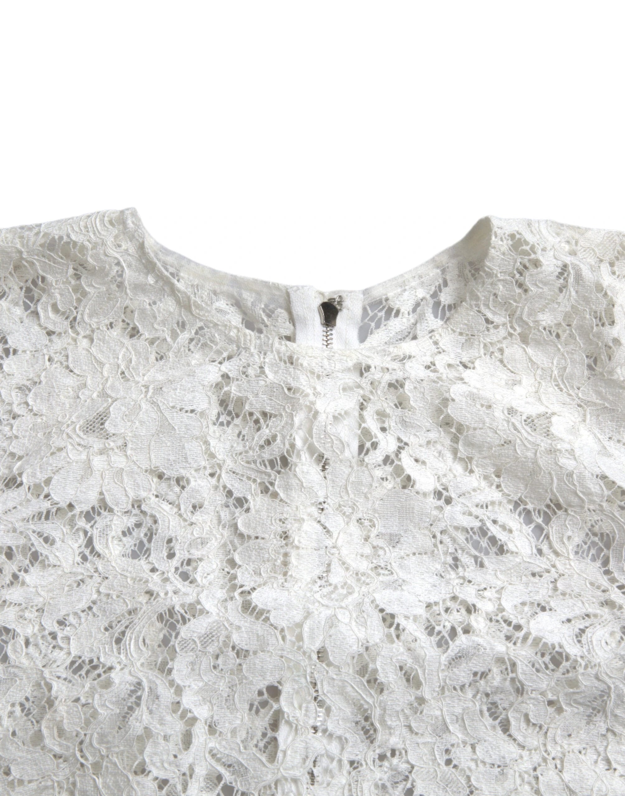 Dolce & Gabbana White Floral Lace Cotton Round Neck Blouse Top by Dolce & Gabbana