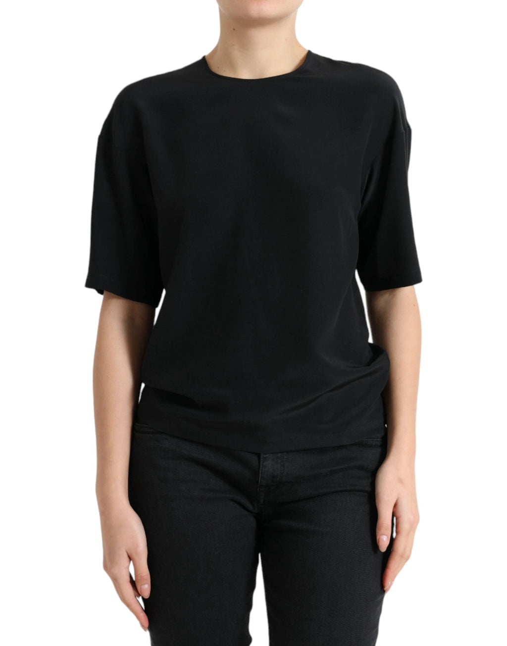 Dolce & Gabbana Black Silk Round Neck Short Sleeve Blouse Top by Dolce & Gabbana
