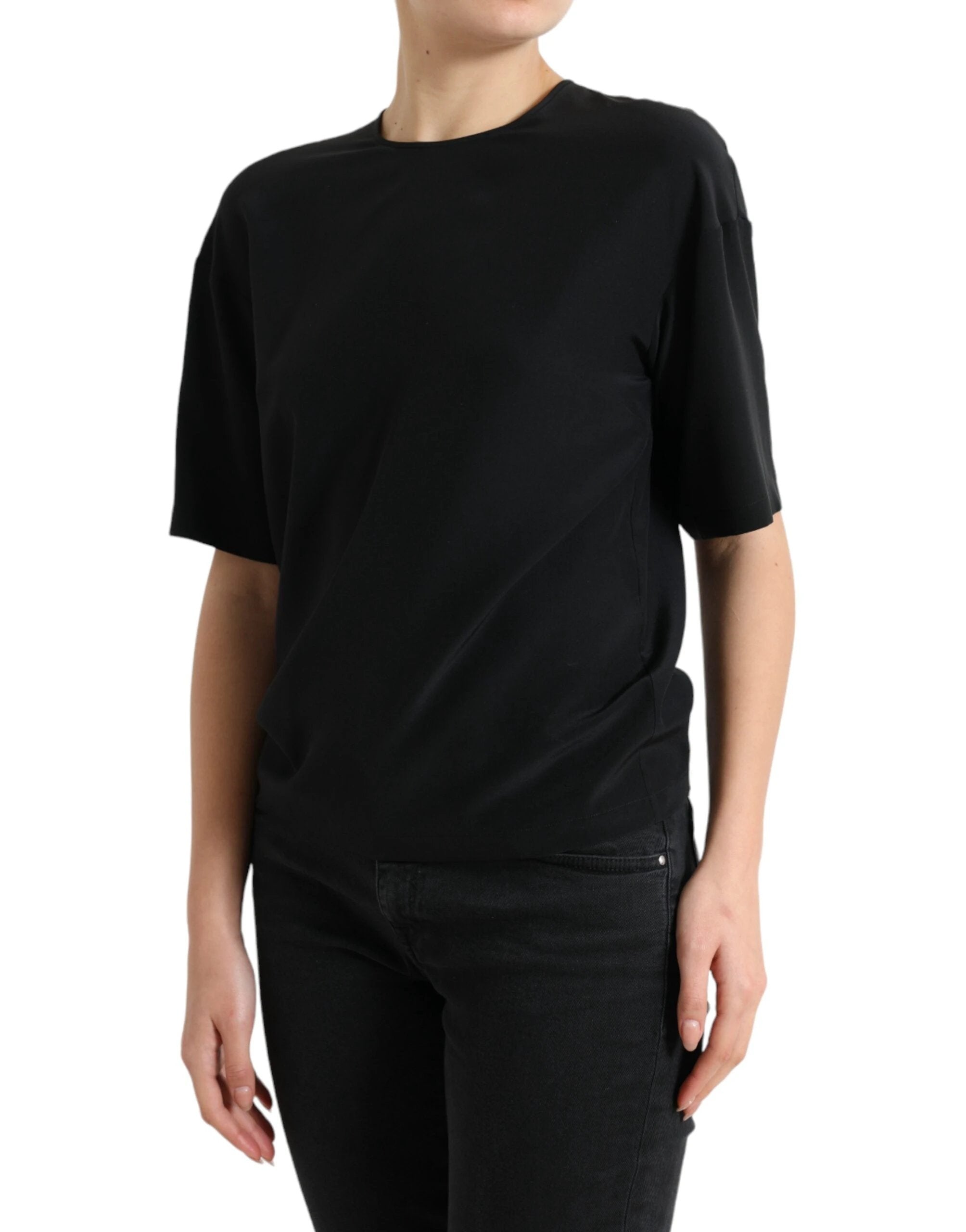 Dolce & Gabbana Black Silk Round Neck Short Sleeve Blouse Top by Dolce & Gabbana