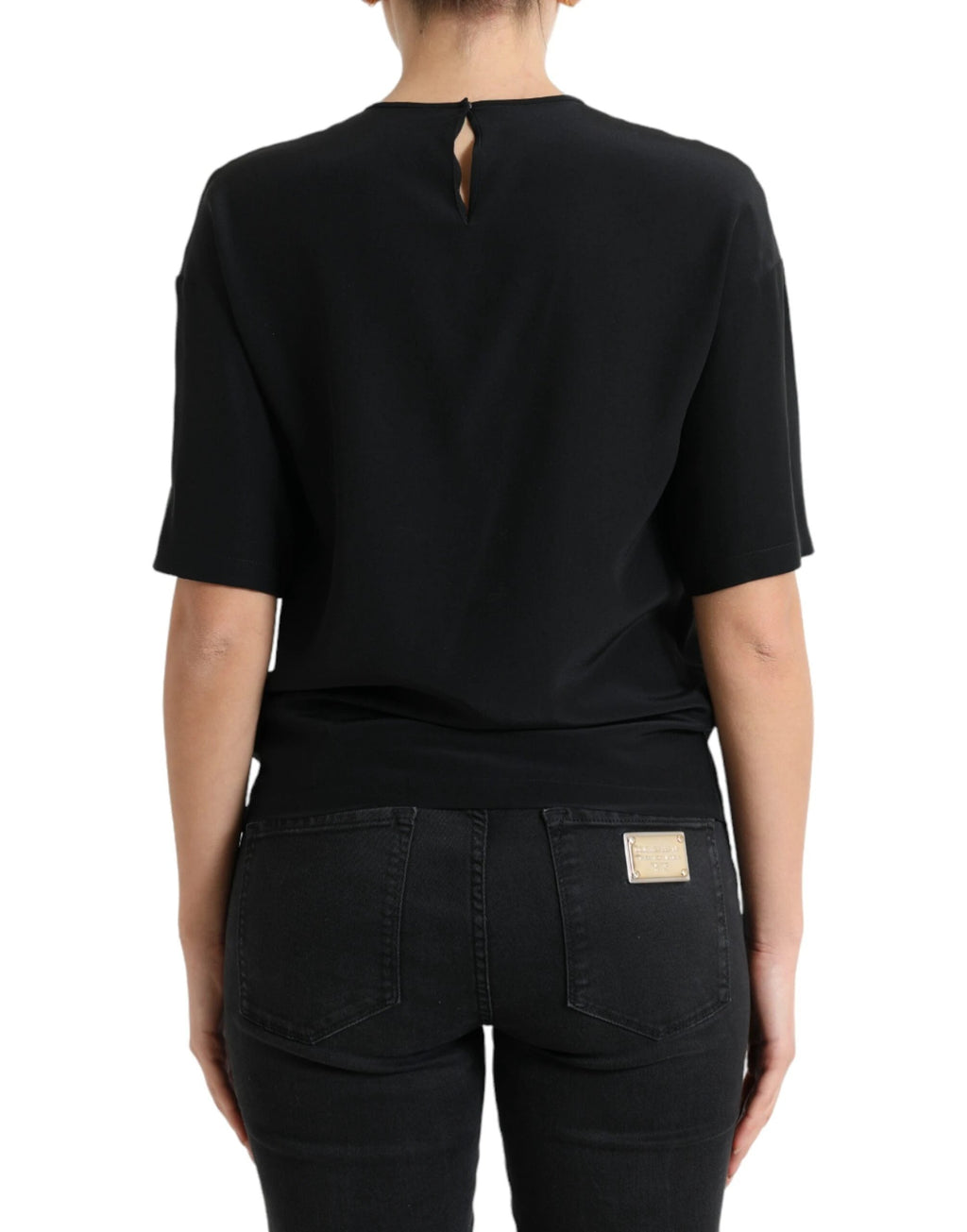 Dolce & Gabbana Black Silk Round Neck Short Sleeve Blouse Top by Dolce & Gabbana