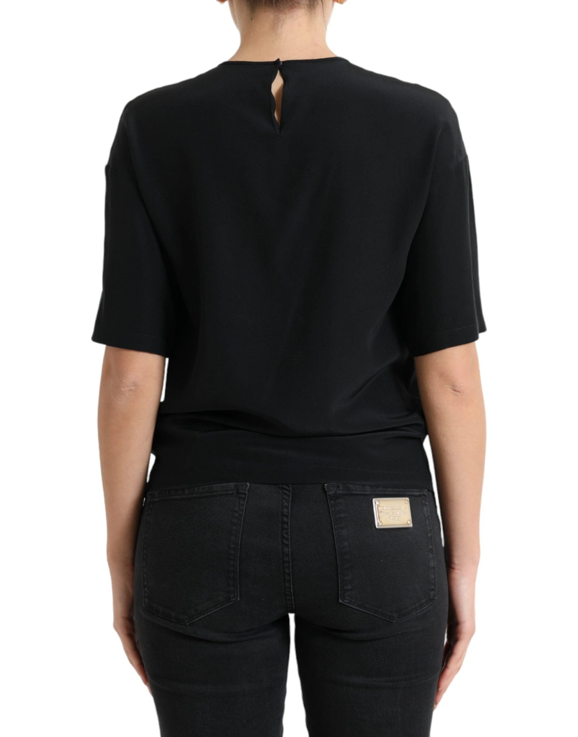 Dolce & Gabbana Black Silk Round Neck Short Sleeve Blouse Top by Dolce & Gabbana