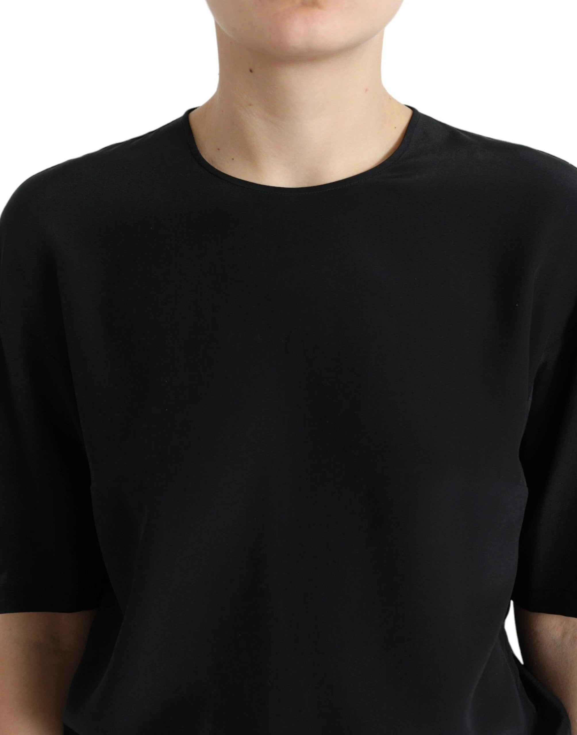 Dolce & Gabbana Black Silk Round Neck Short Sleeve Blouse Top by Dolce & Gabbana