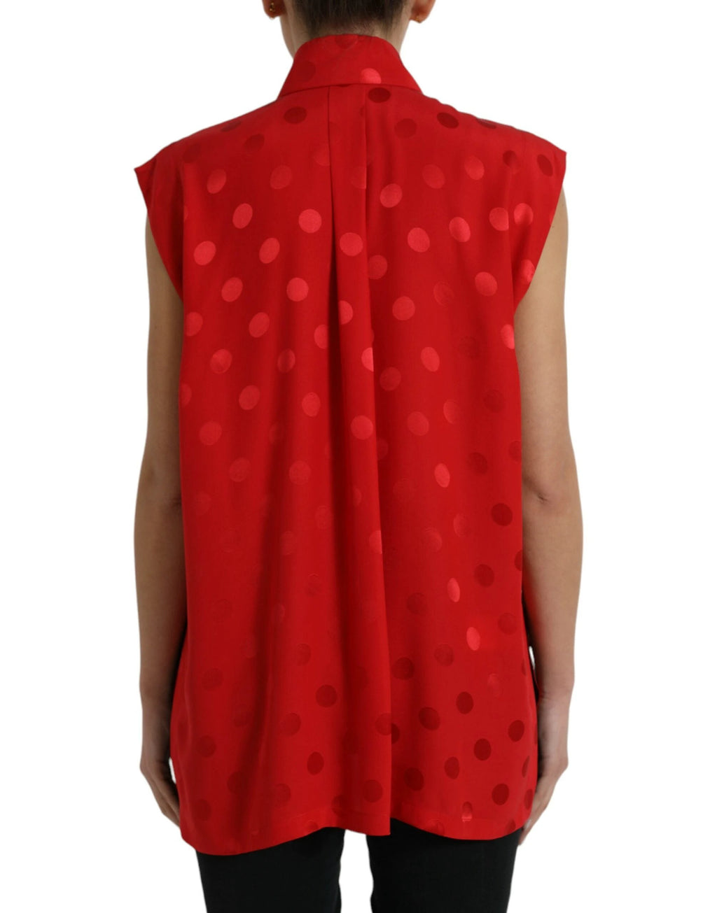 Dolce & Gabbana Red Polka Dot Sleeveless Collared Blouse Top by Dolce & Gabbana
