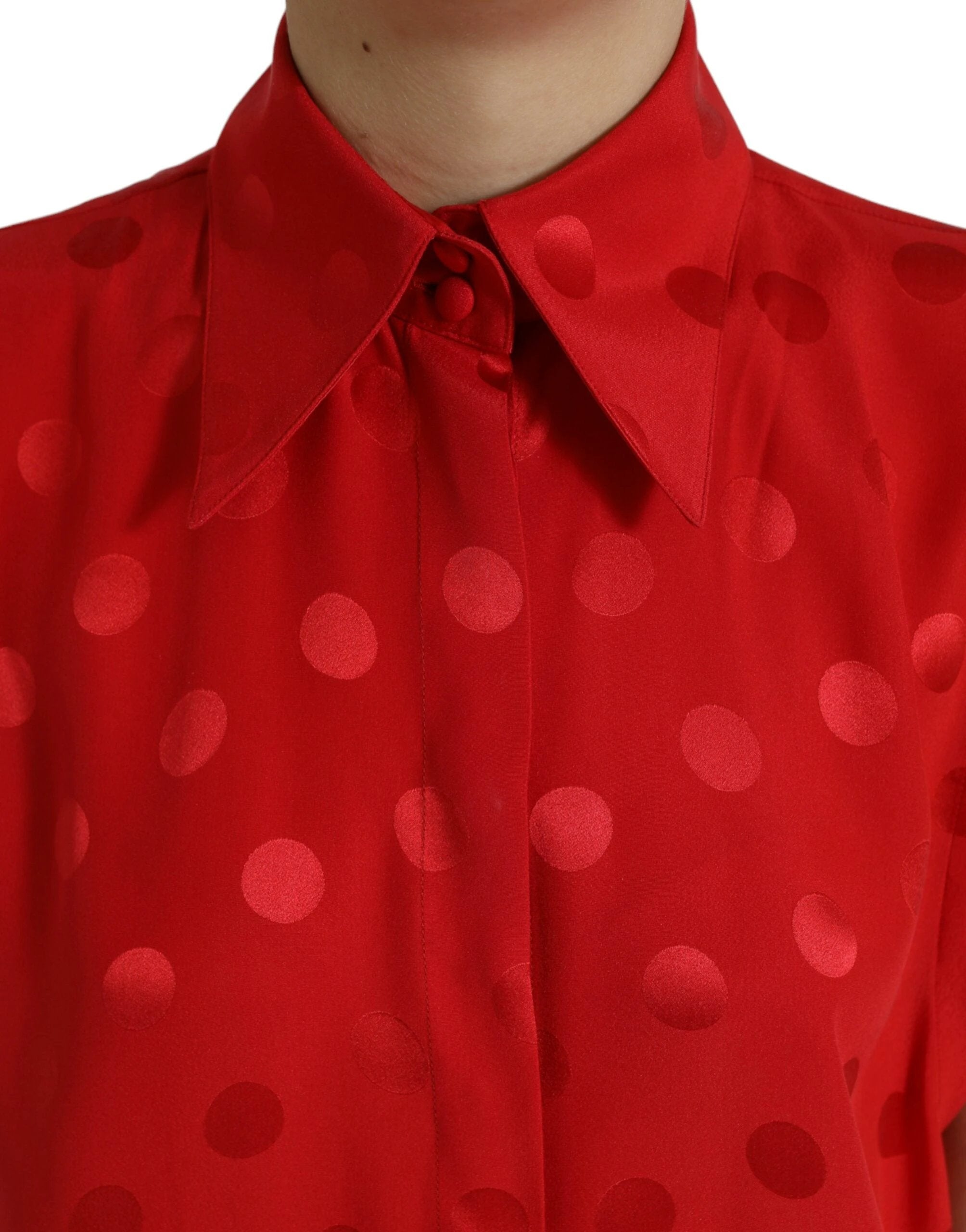 Dolce & Gabbana Red Polka Dot Sleeveless Collared Blouse Top by Dolce & Gabbana