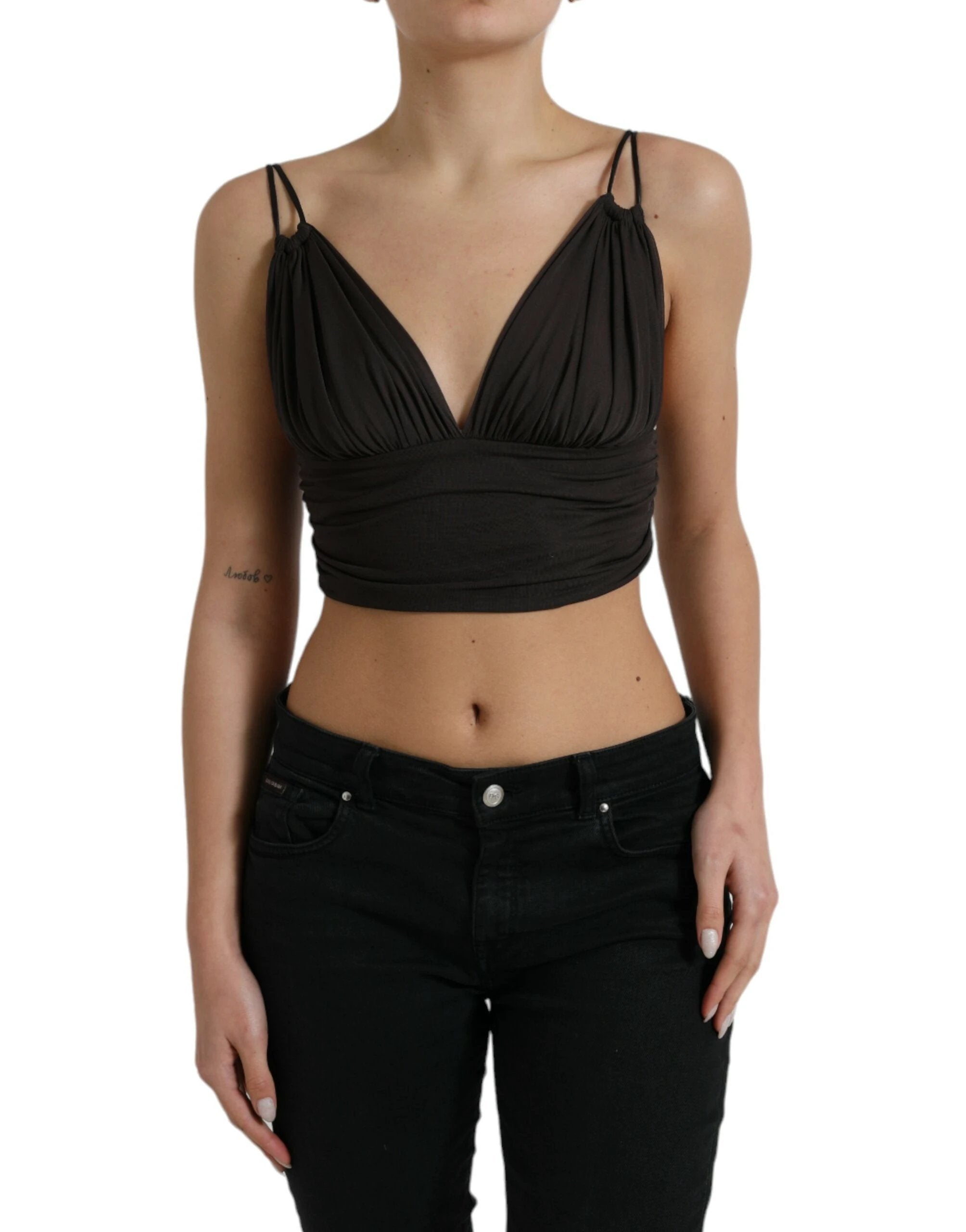 Dolce & Gabbana Brown Viscose Plunging V-neck Cropped Tank Top by Dolce & Gabbana