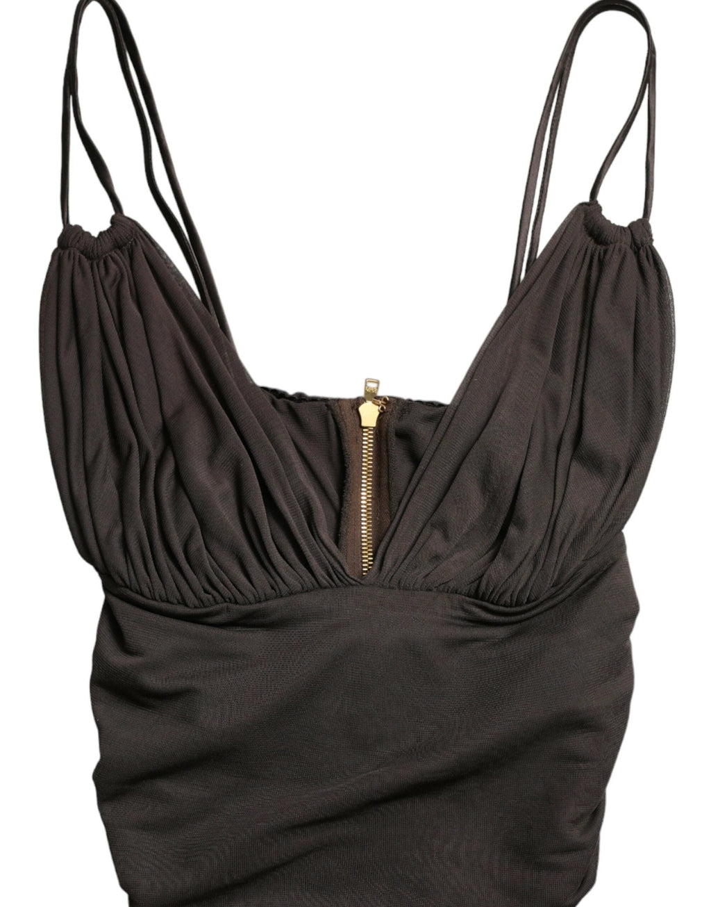 Dolce & Gabbana Brown Viscose Plunging V-neck Cropped Tank Top by Dolce & Gabbana