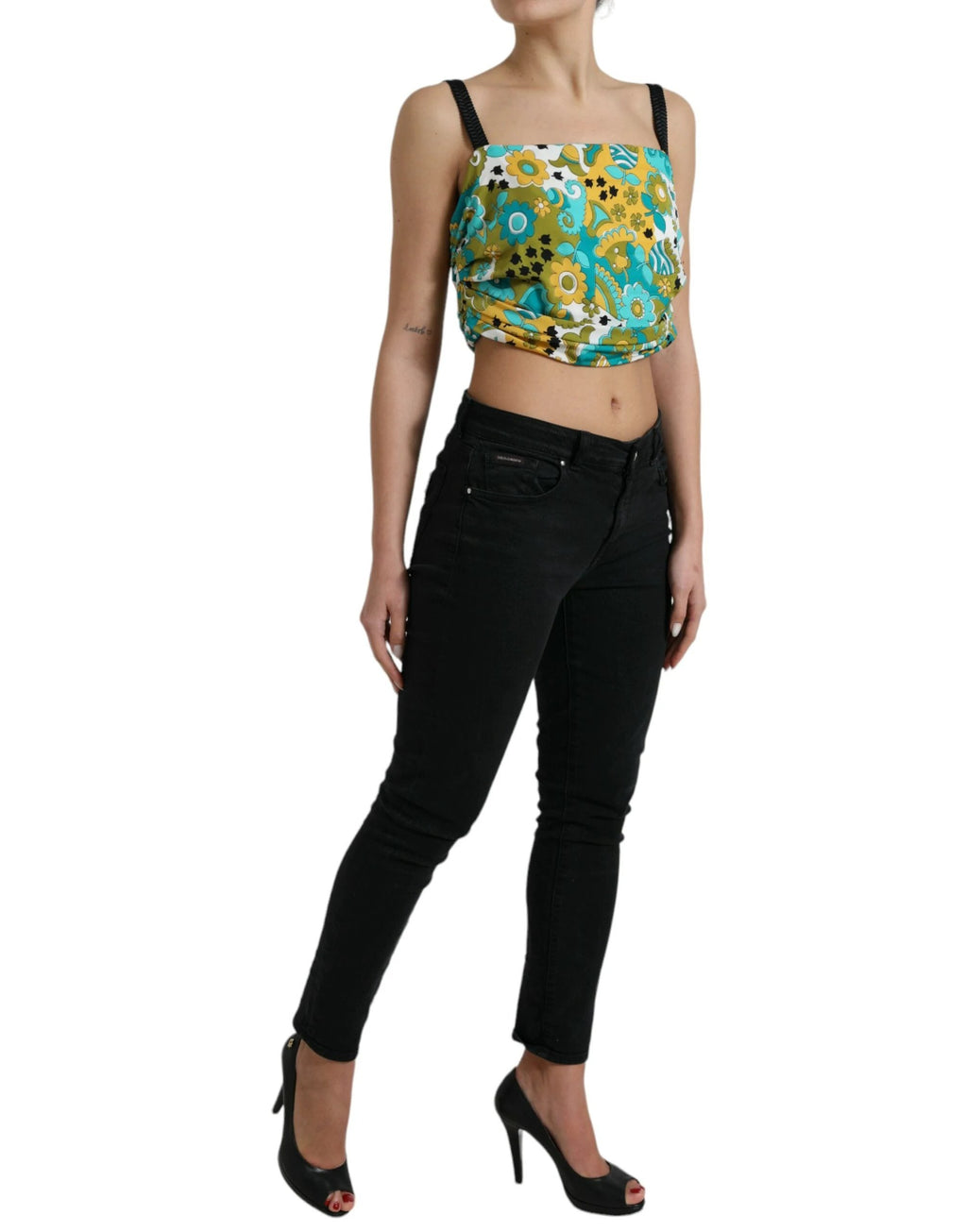 Dolce & Gabbana Multicolor Floral Sleeveless Cropped Top by Dolce & Gabbana