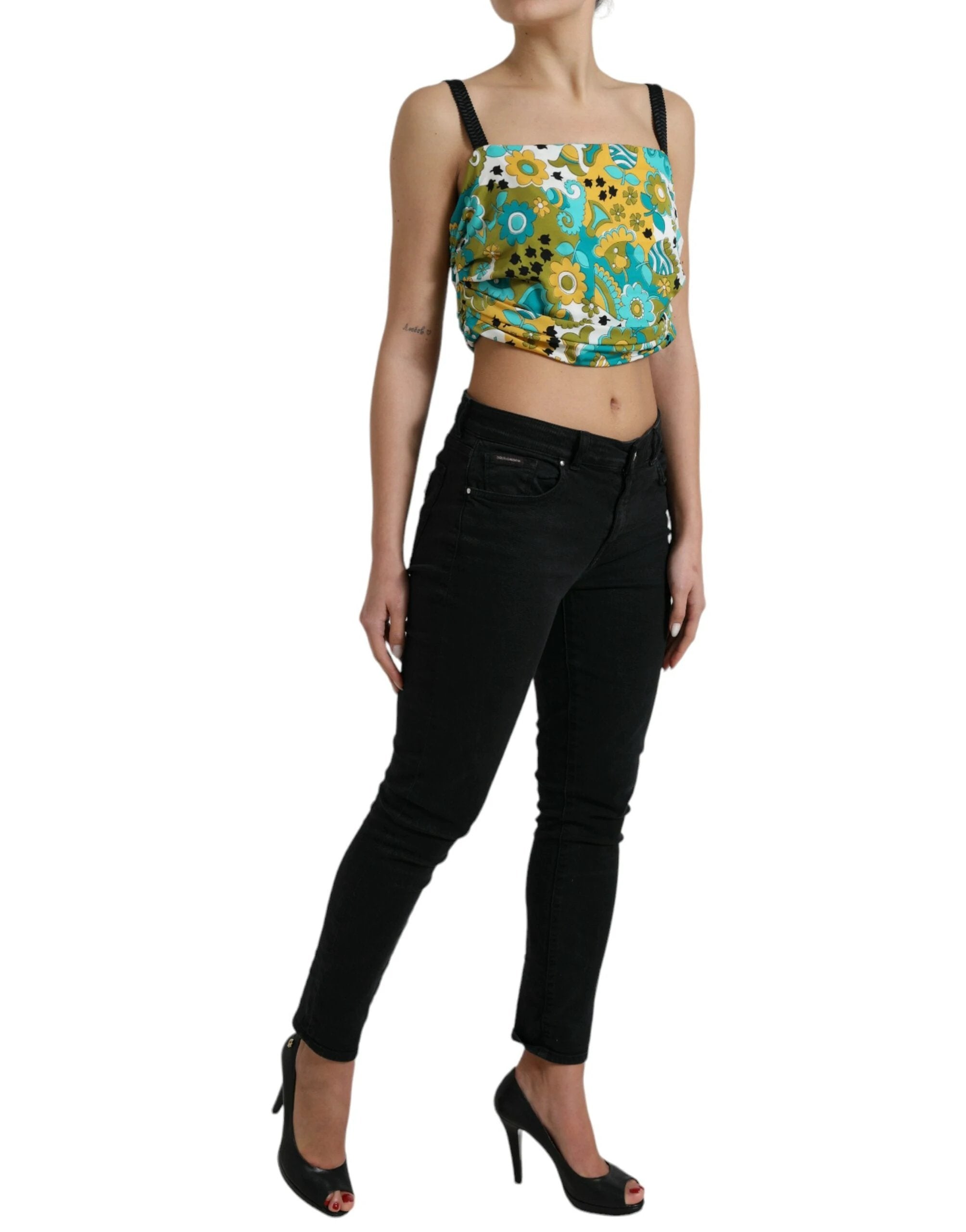 Dolce & Gabbana Multicolor Floral Sleeveless Cropped Top by Dolce & Gabbana